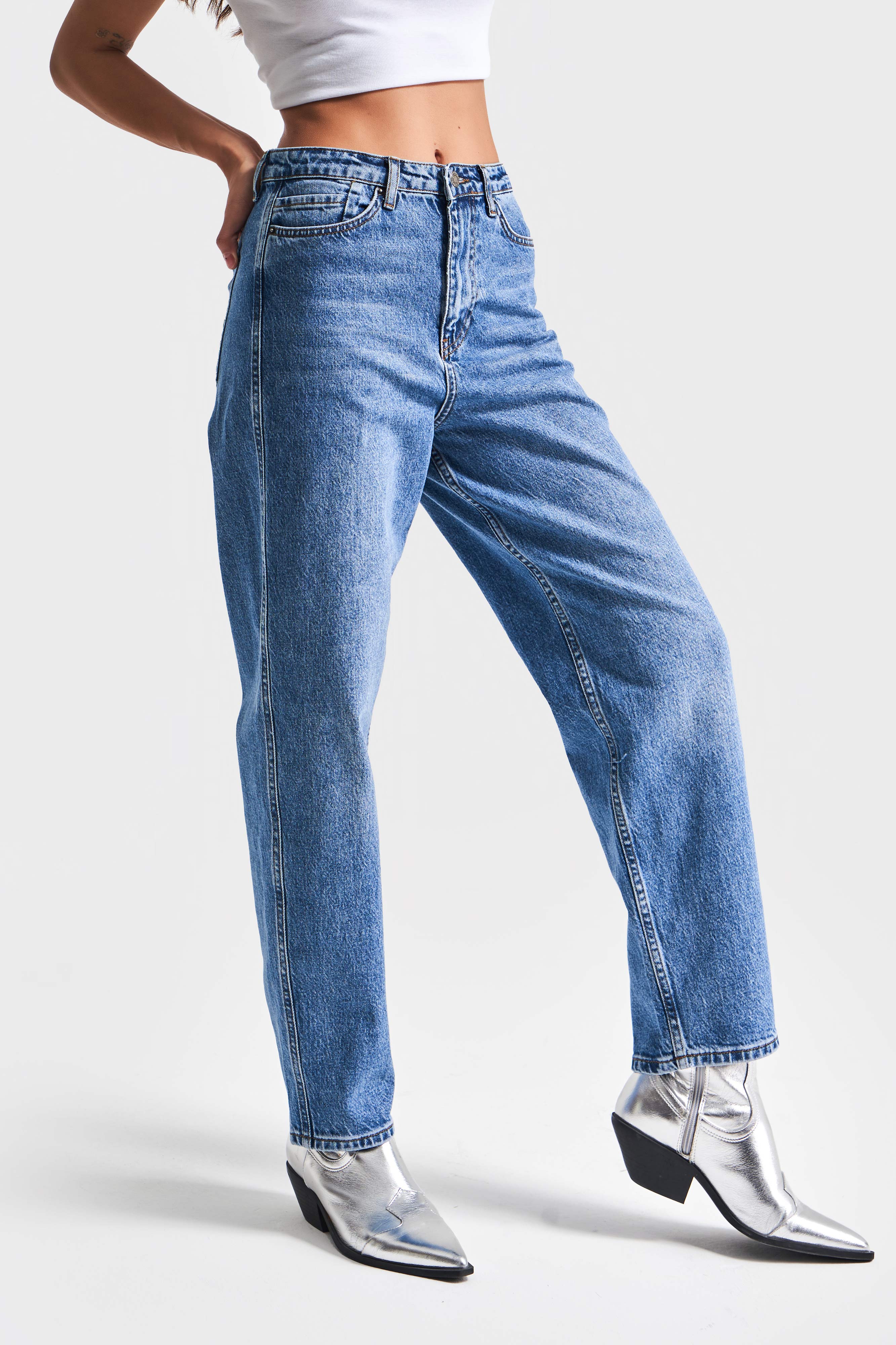 Kadın Mavi Renk 2S5-4 Relax Fit %100 Koton Yüksek Bel Denim Jean