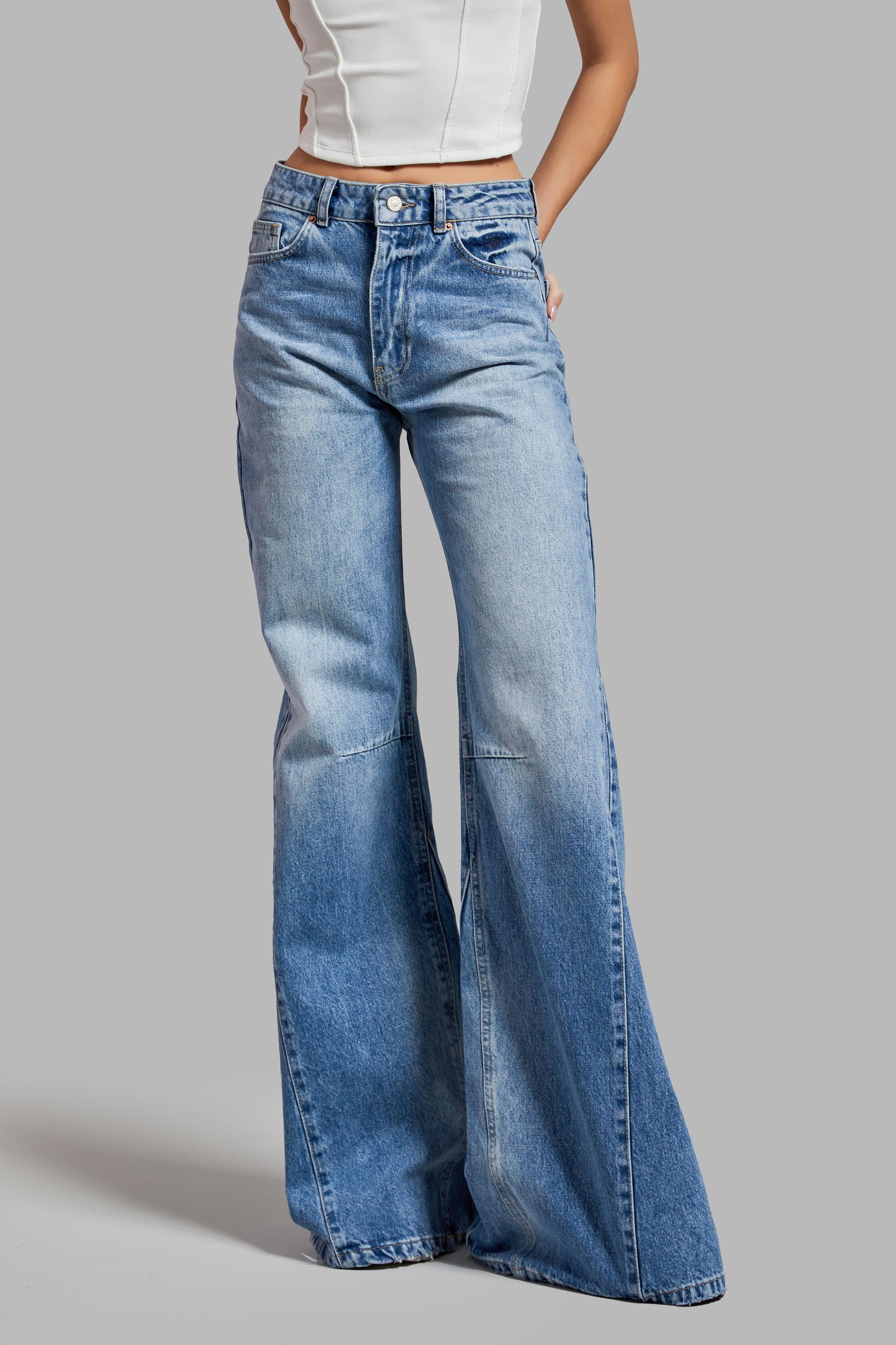 Women's Blue Color 2S54 Flare Fit 100% Cotton Super Long Denim