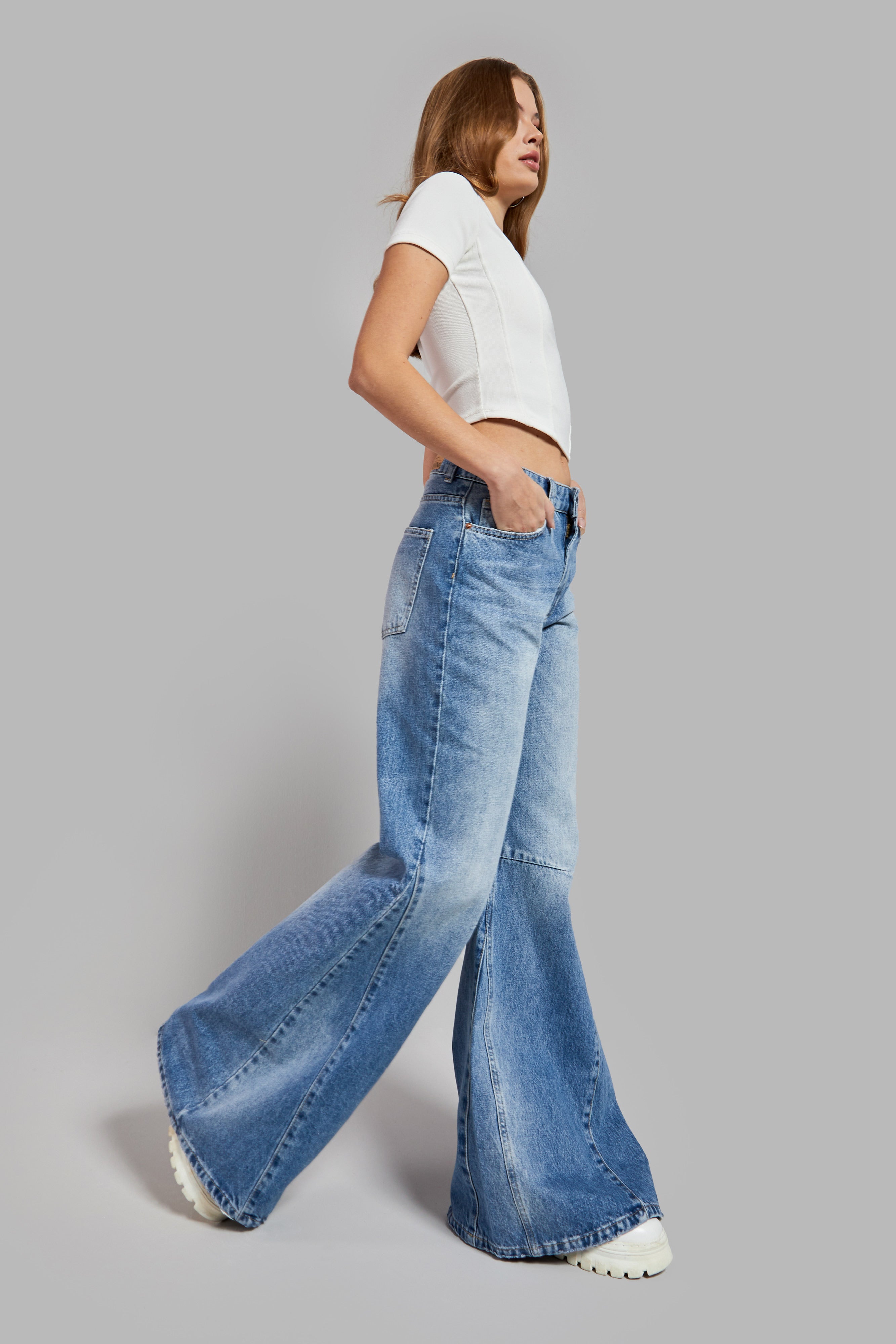 Women's Blue Color 2S54 Flare Fit 100% Cotton Super Long Denim