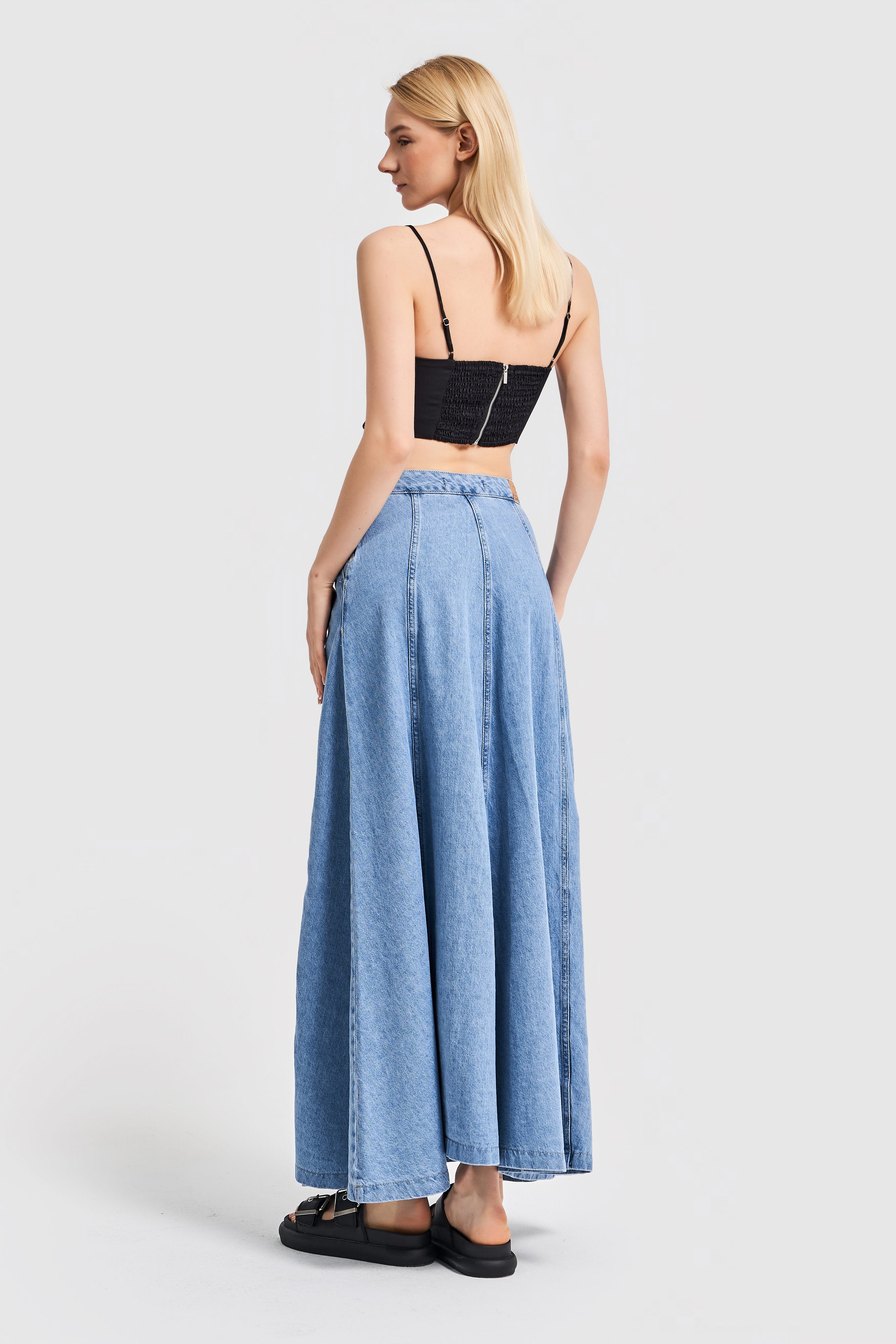 Women Blue Color A Form Maxi Length 102 cm Denim Skirt