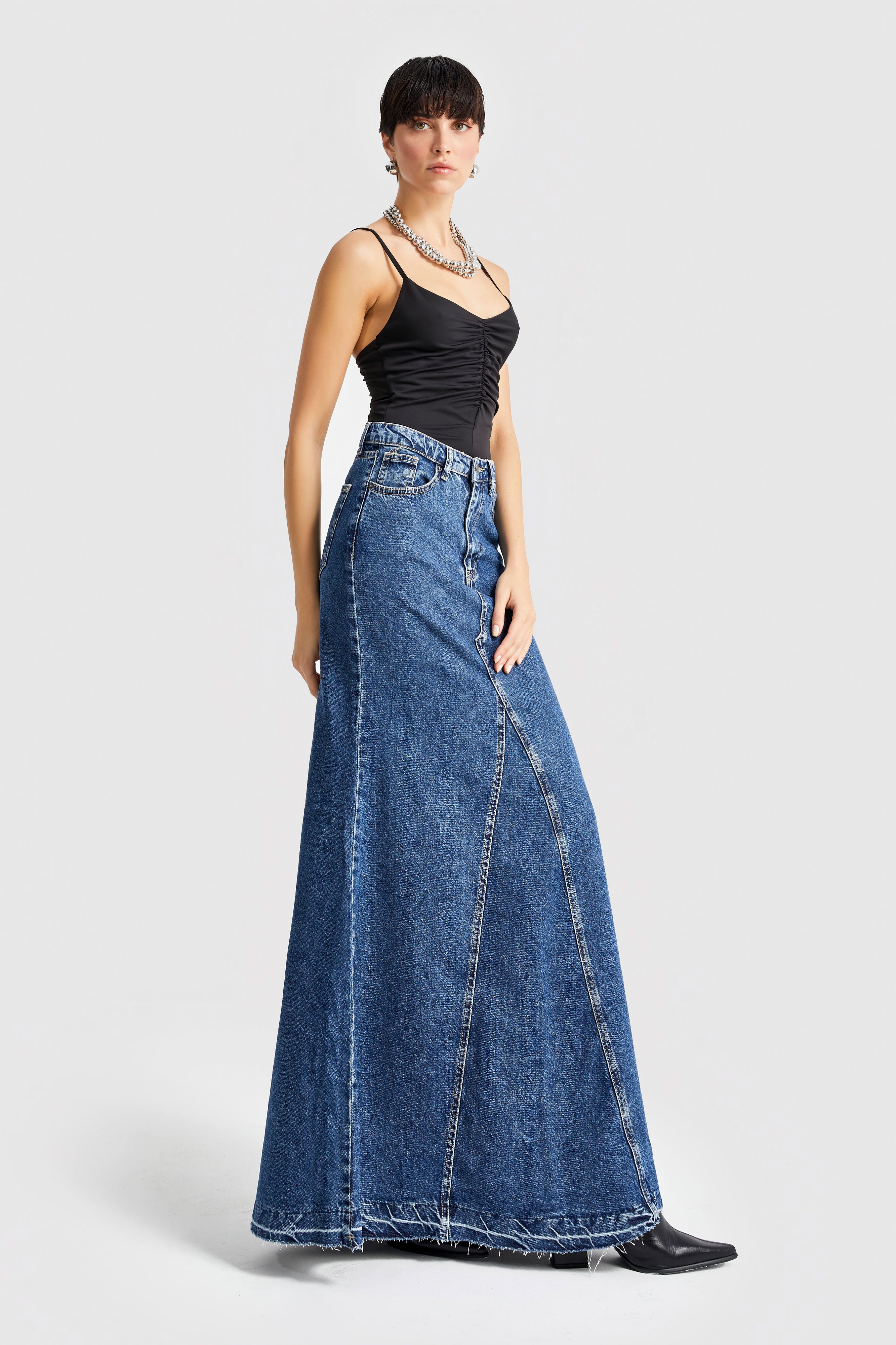 Women's Blue Color Maxi Length Denim Skirt