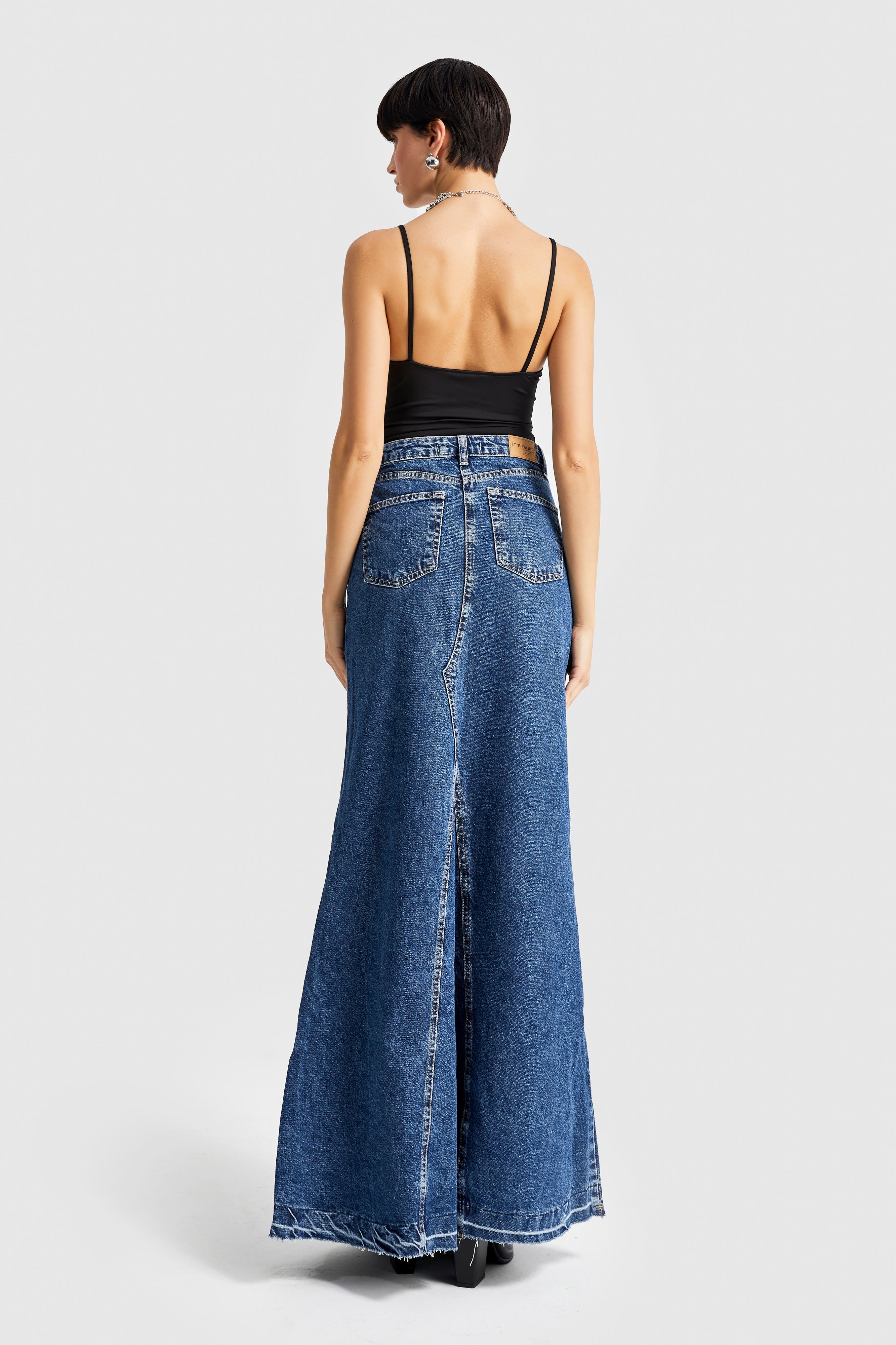 Women's Blue Color Maxi Length Denim Skirt