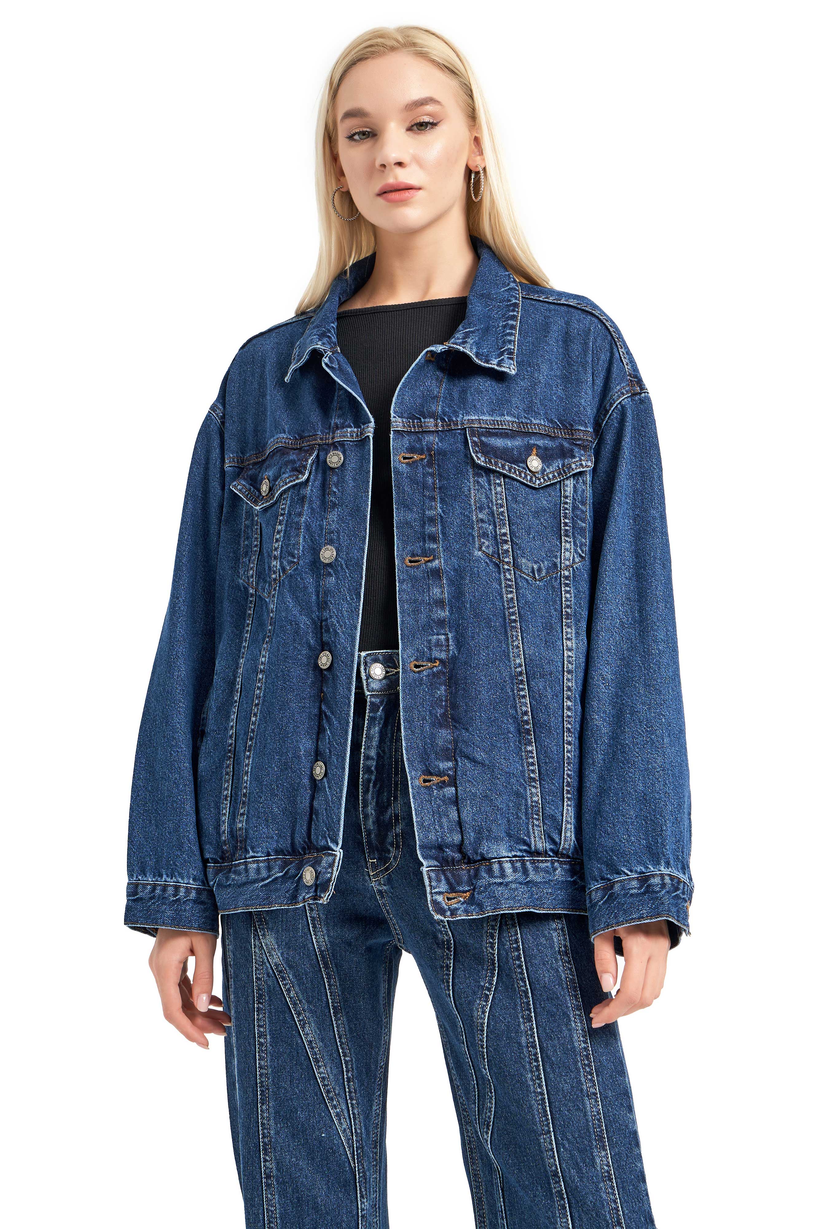 Kadın Mavi Renk Oversize %100 Koton Denim Ceket