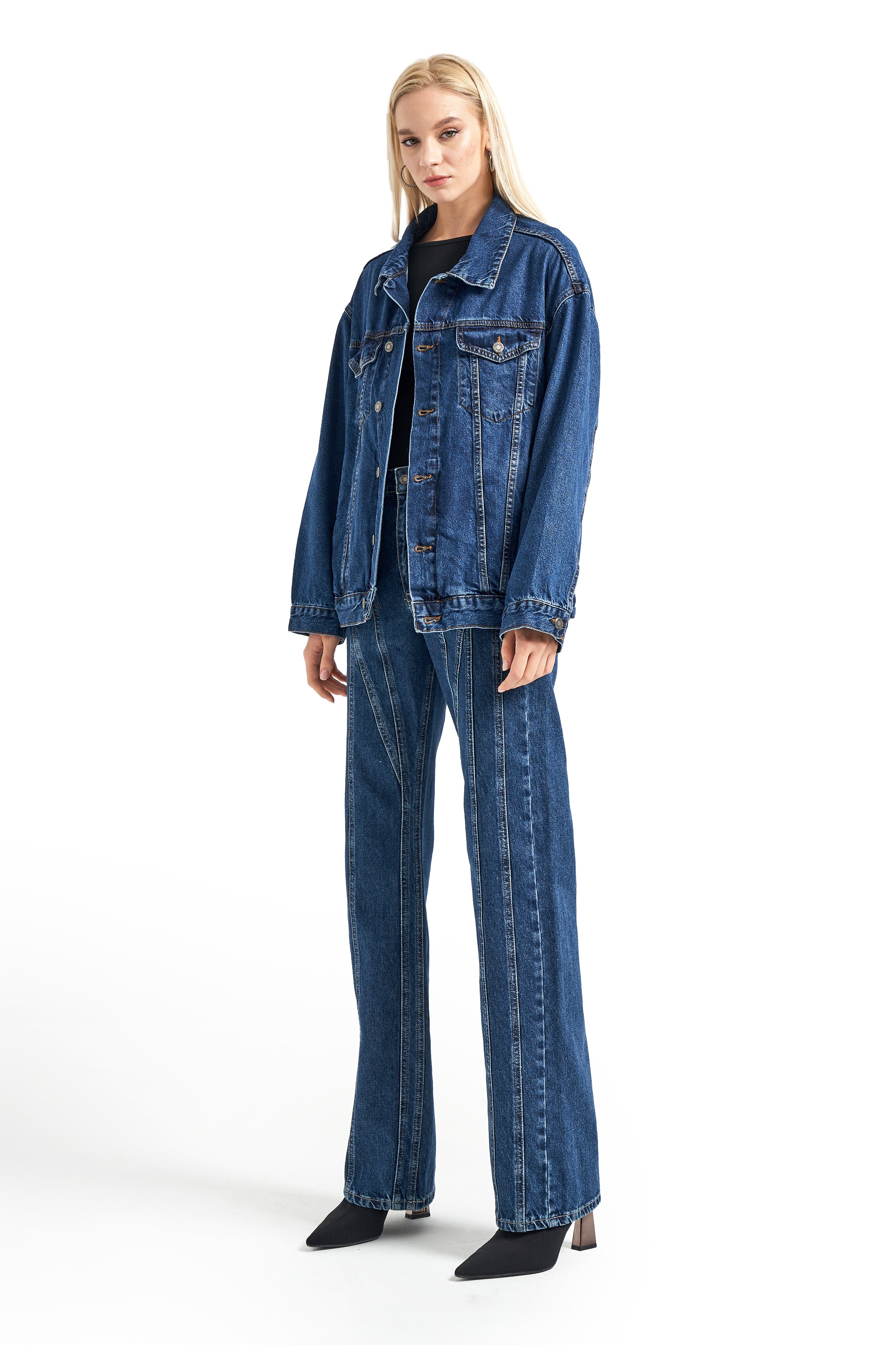 Kadın Mavi Renk Oversize %100 Koton Denim Ceket