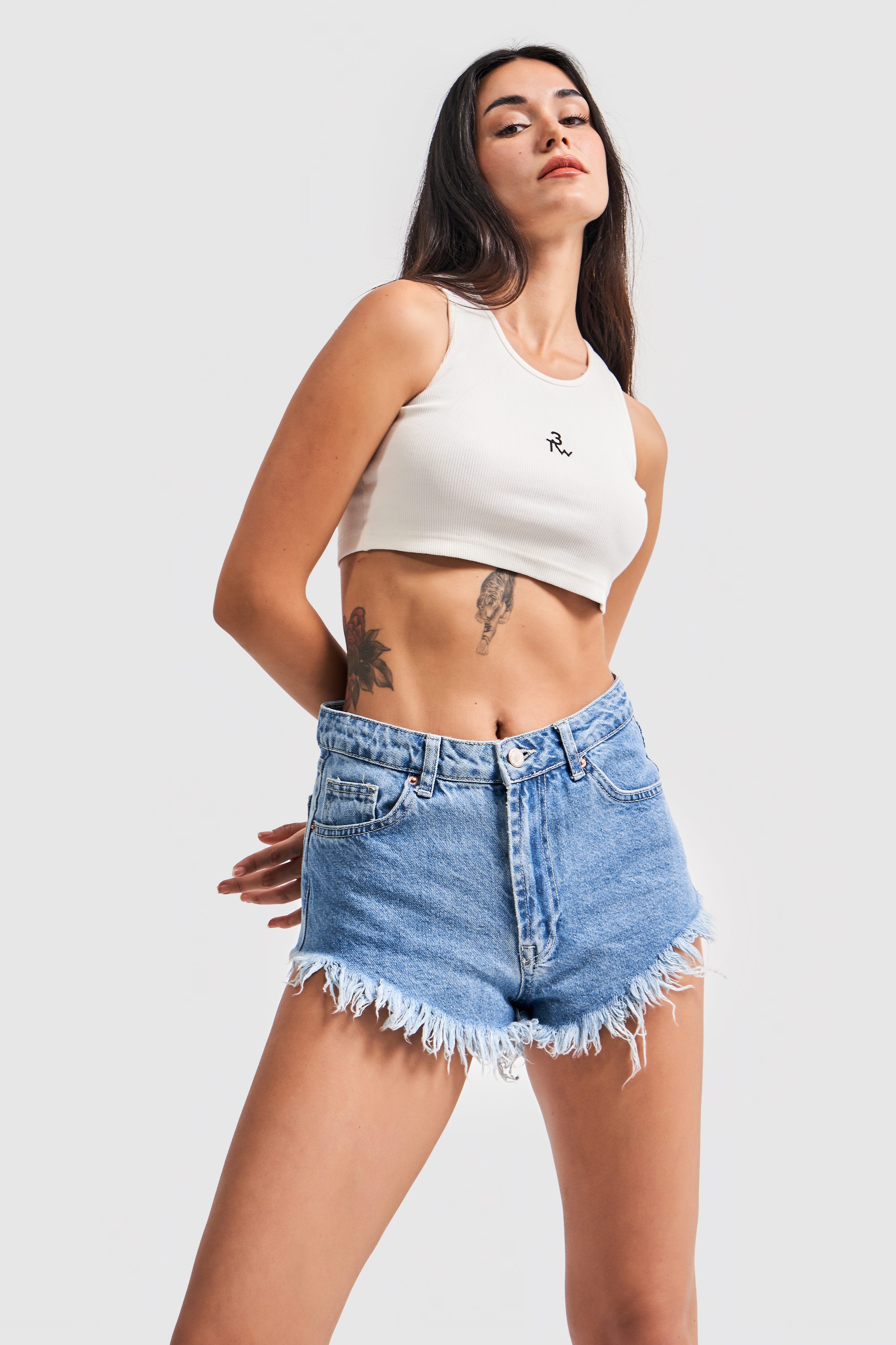 Women's Blue Color Tasseled Mini Denim Shorts