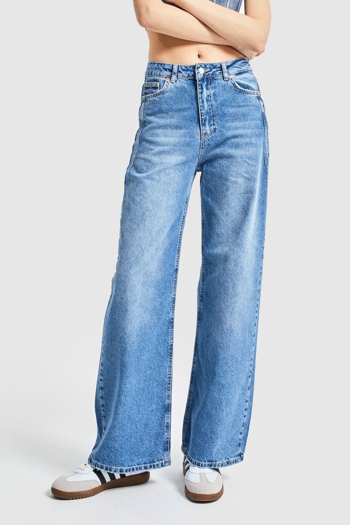 Women's Blue Color Wide Leg Fit Denim