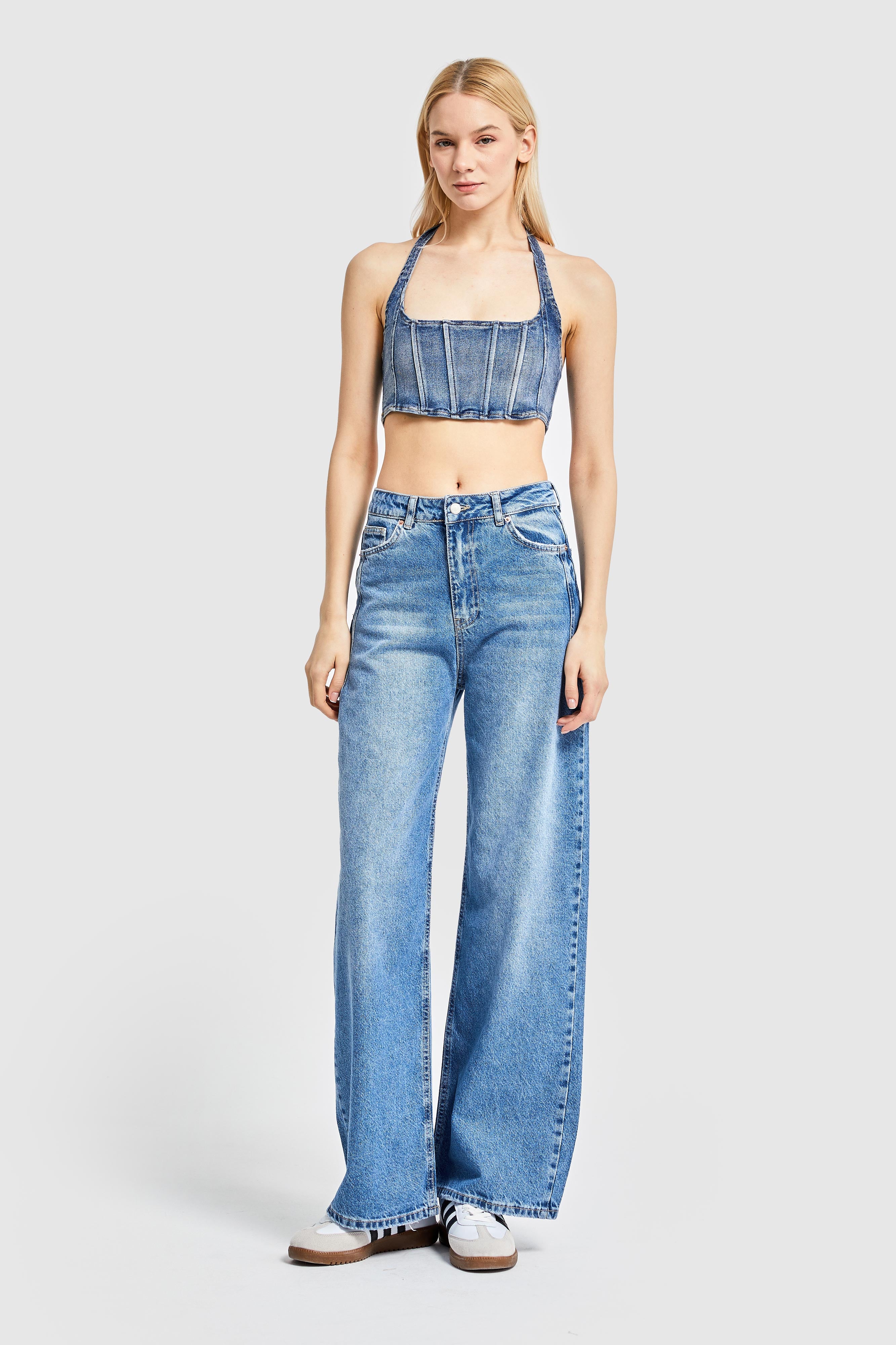 Women's Blue Color Wide Leg Fit Denim