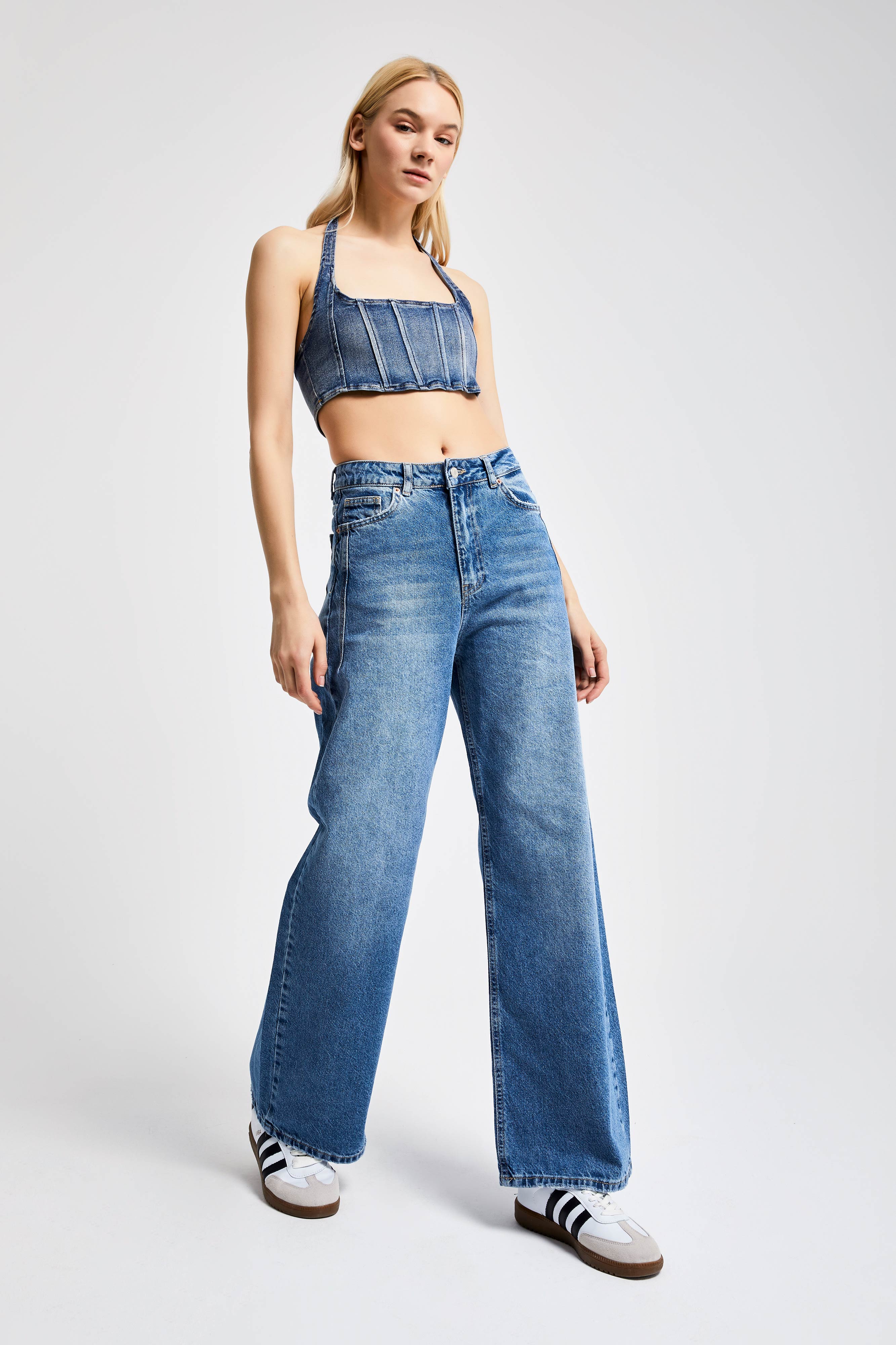 Kadın Mavi Renk Wide Leg Fit Denim