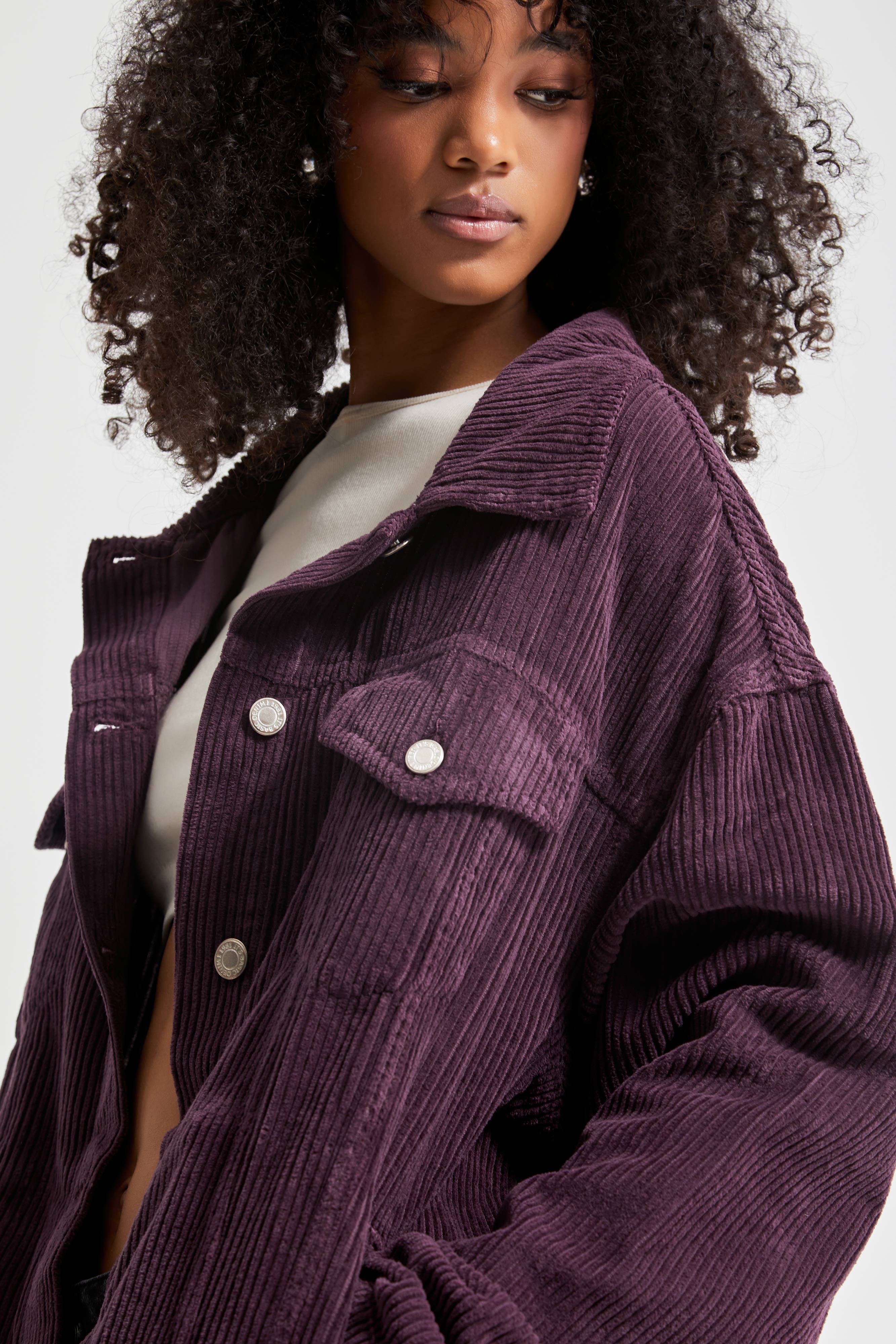 Women's Purple Color Thick Corduroy Fabric Oversize Jacket