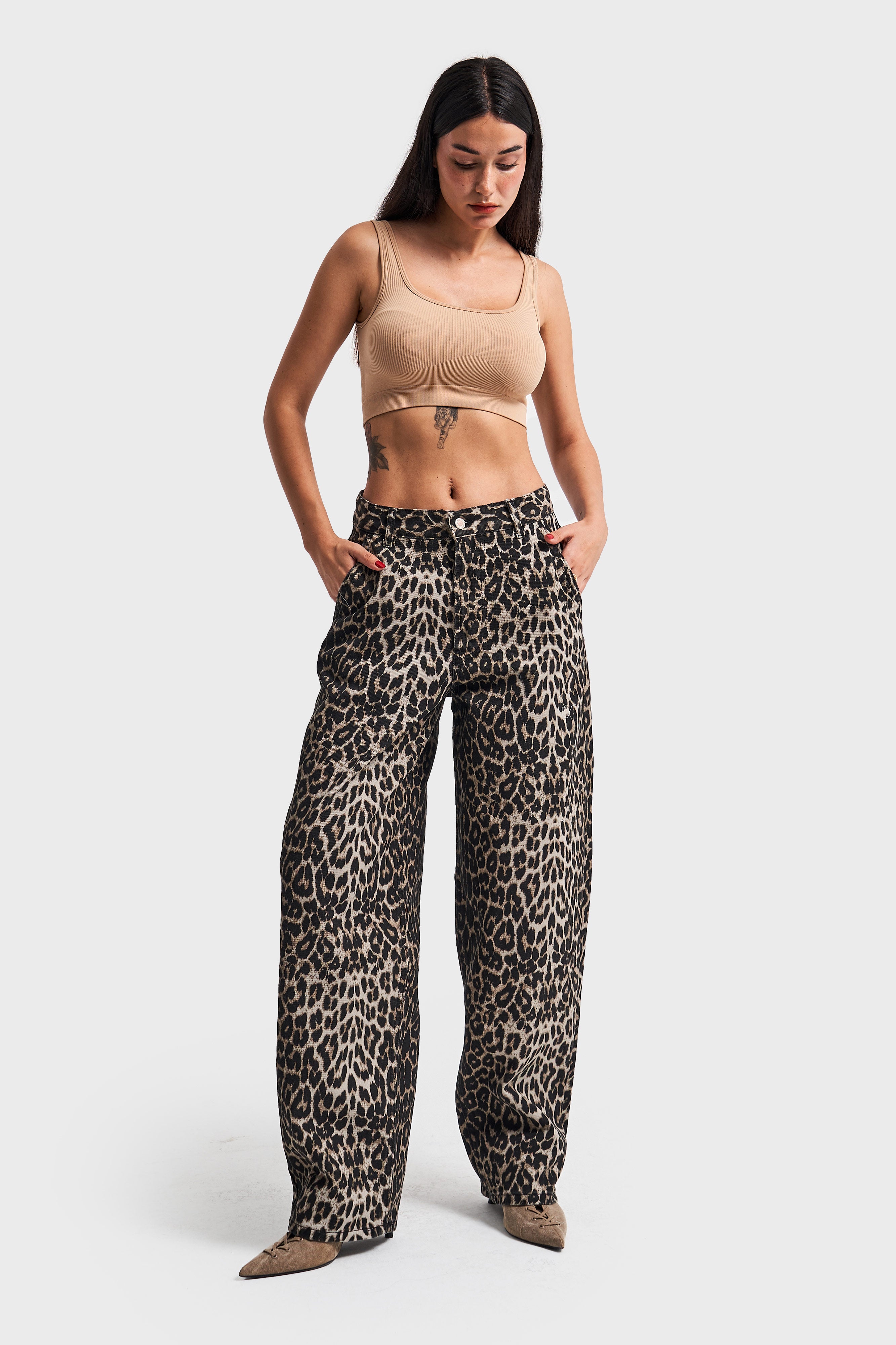 Women's Original Leopard Color Skater Fit 100% Cotton Denim Trousers