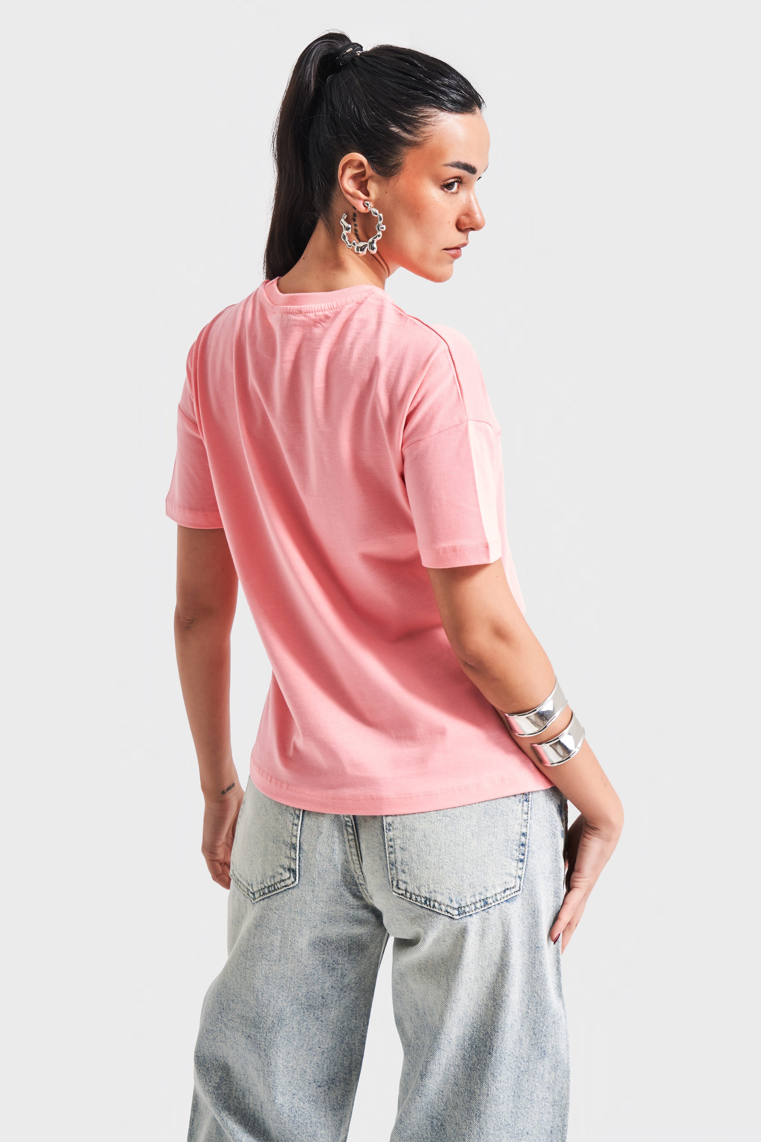 Kadın Pembe Renk S5 Bisiklet Yaka Basic T-Shirt