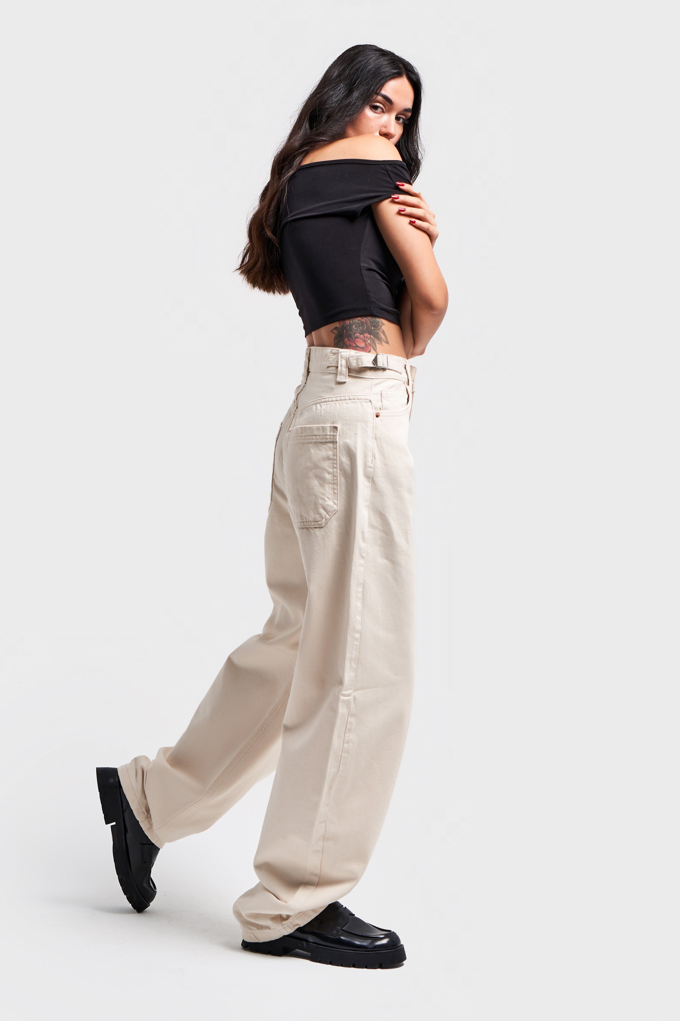 Women's Raw Color Baggy Fit Super Long Denim Pants