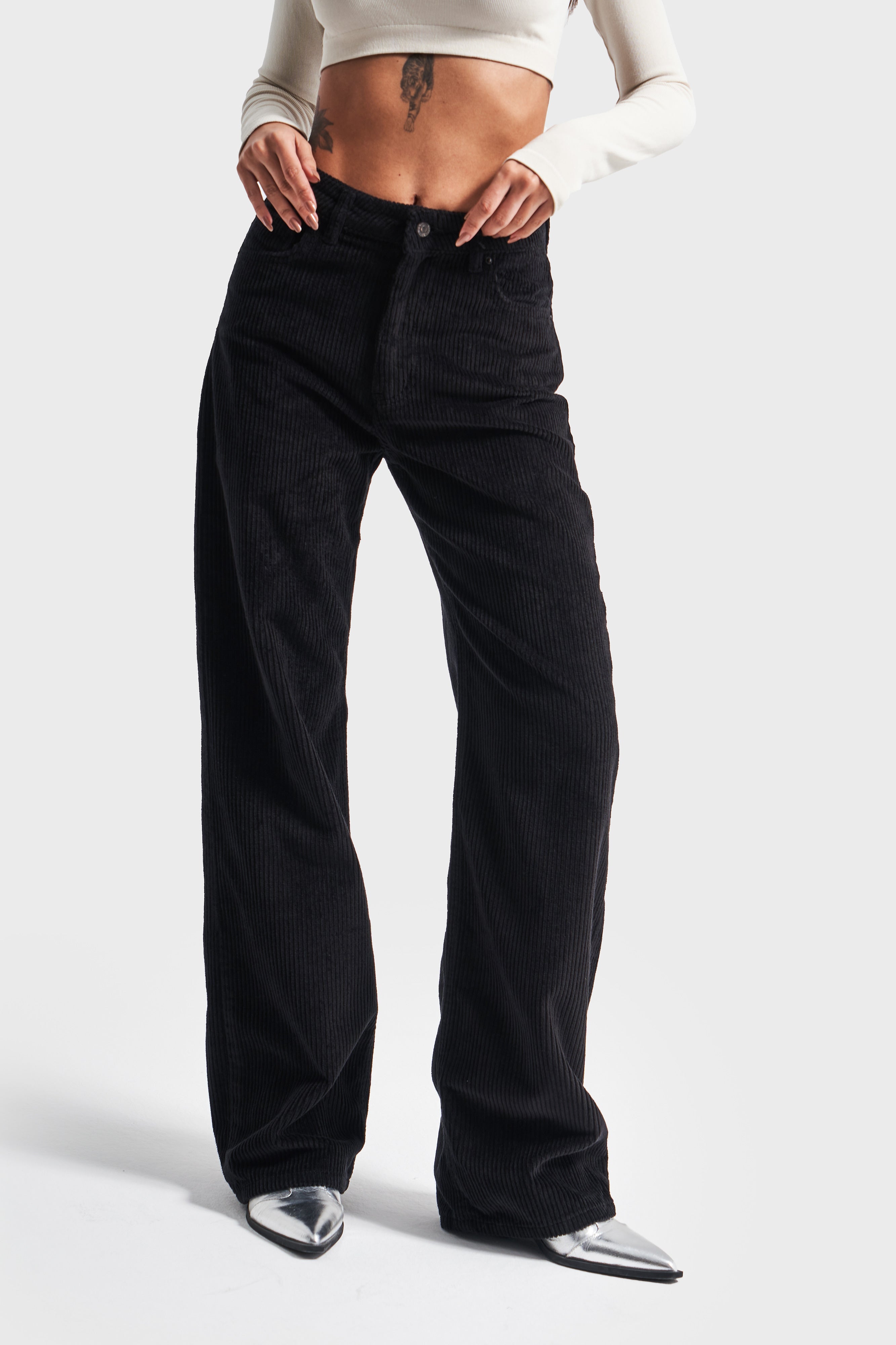 Women's Black 26w41 Color Straight Fit Thick Corduroy Trousers