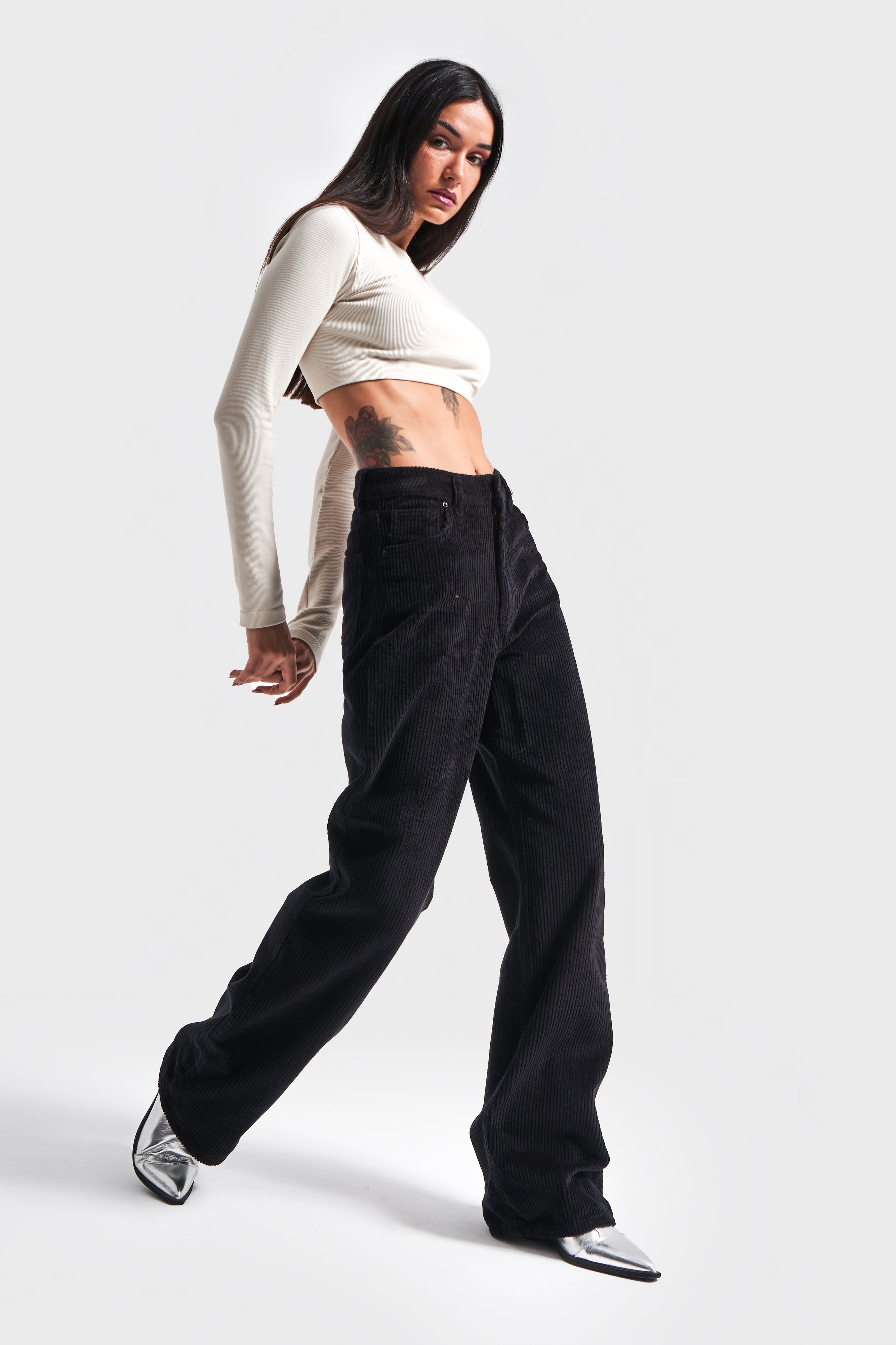 Women's Black 26w41 Color Straight Fit Thick Corduroy Trousers