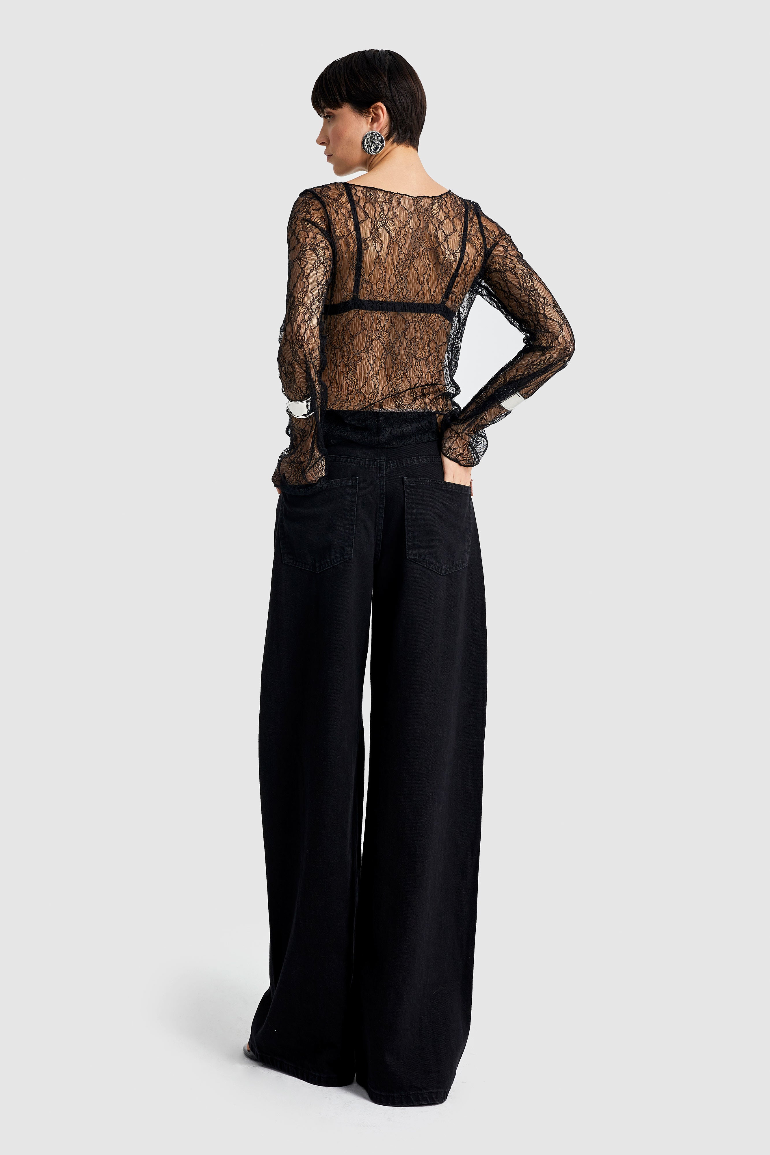 Women's Black Black Od Color Low Waist Super Wide Leg Fit Denim Pants