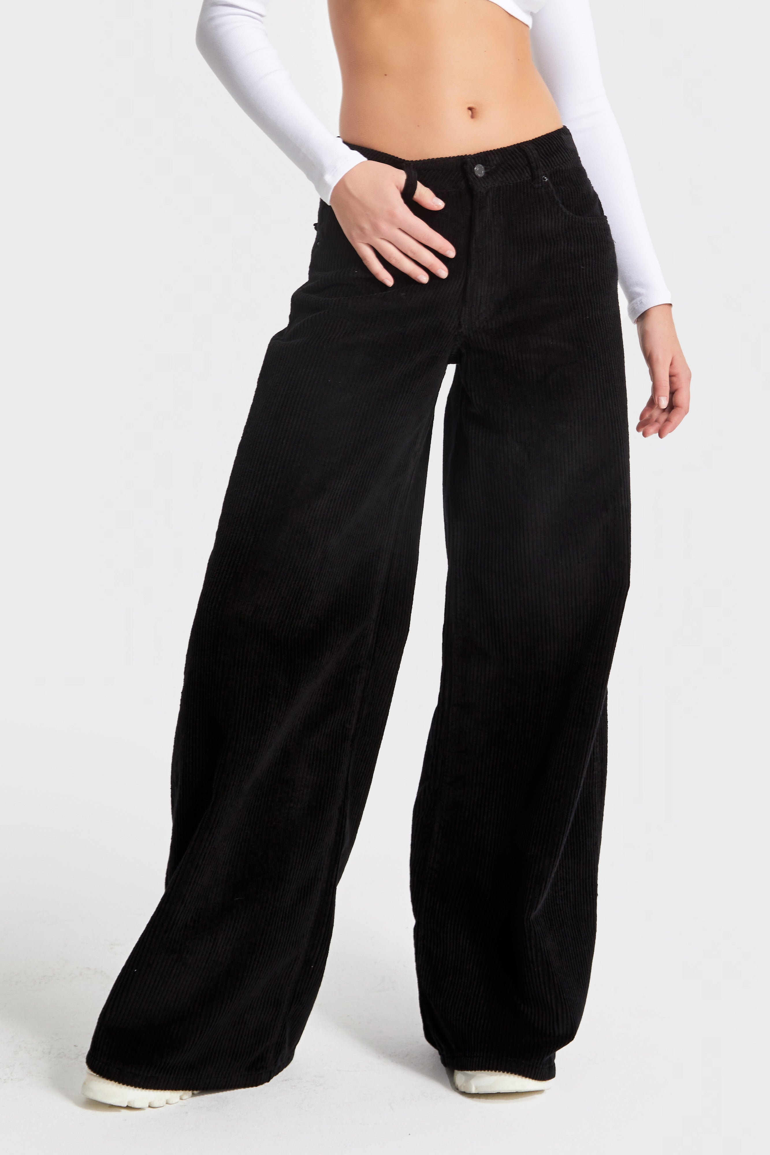 Women's Black Color 26w41 Palazzo Fit Corduroy Trousers