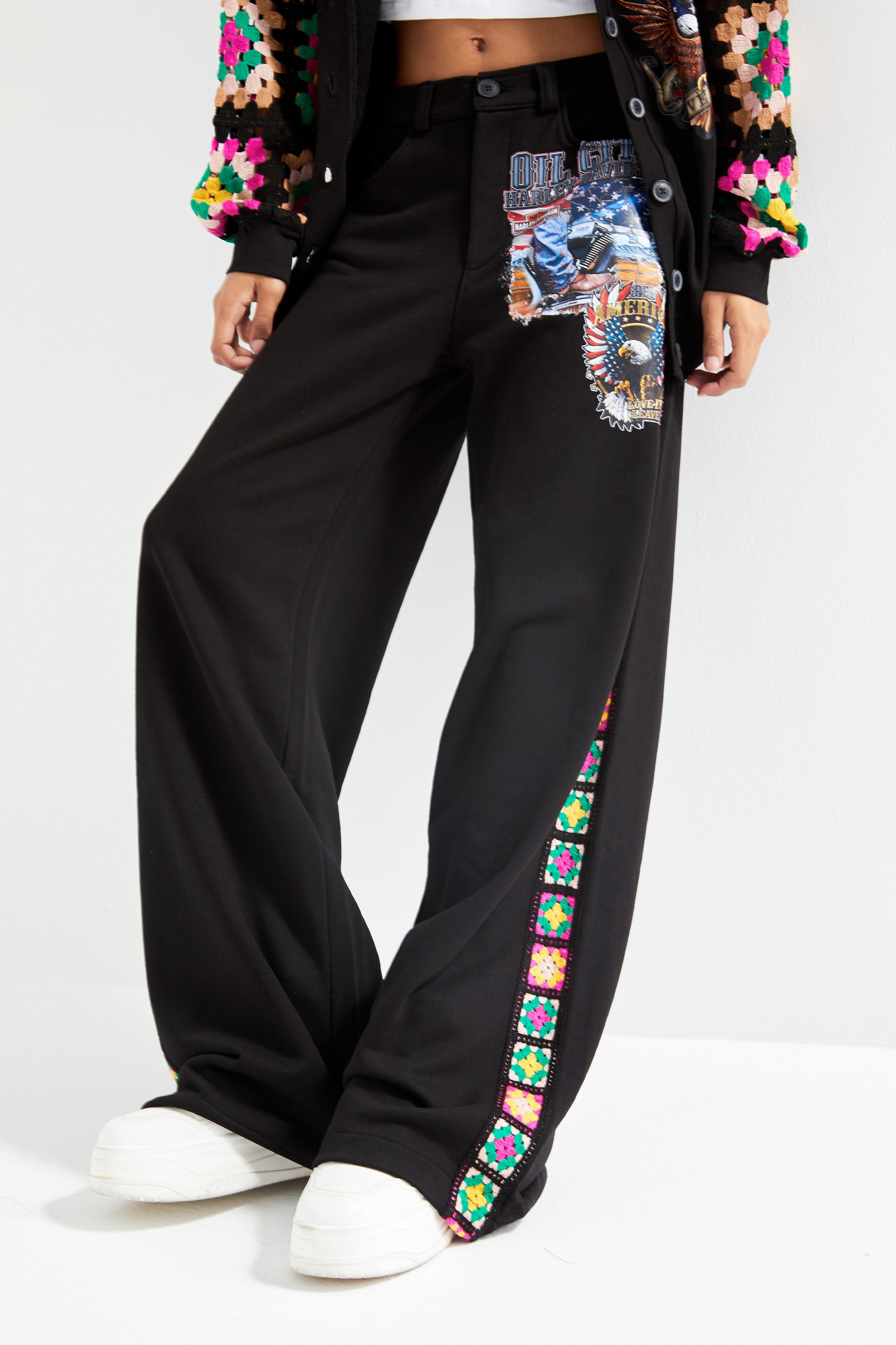 Women's Black Color Ethnic Pattern Printed Loose Cut Design Trousers