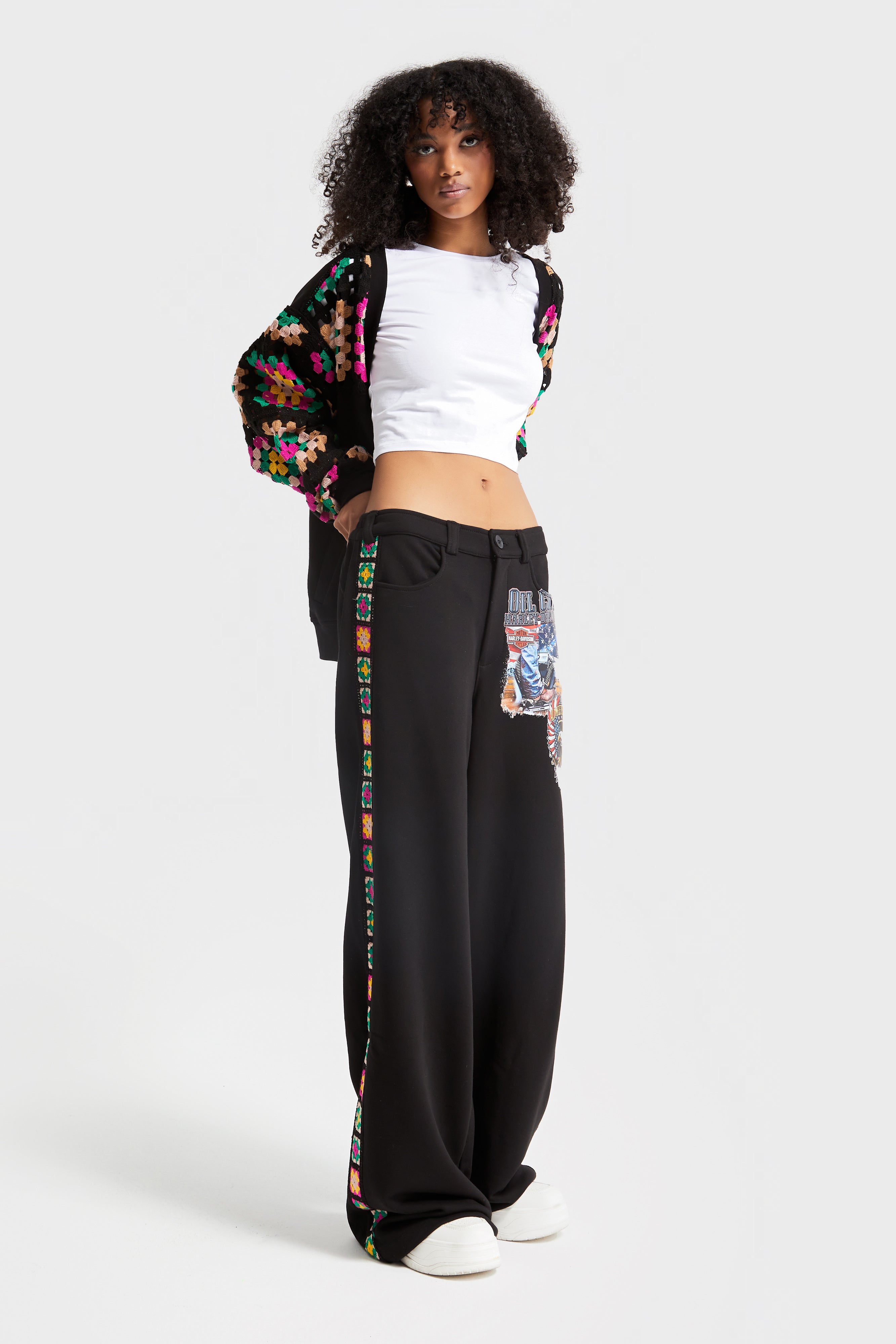 Women's Black Color Ethnic Pattern Printed Loose Cut Design Trousers