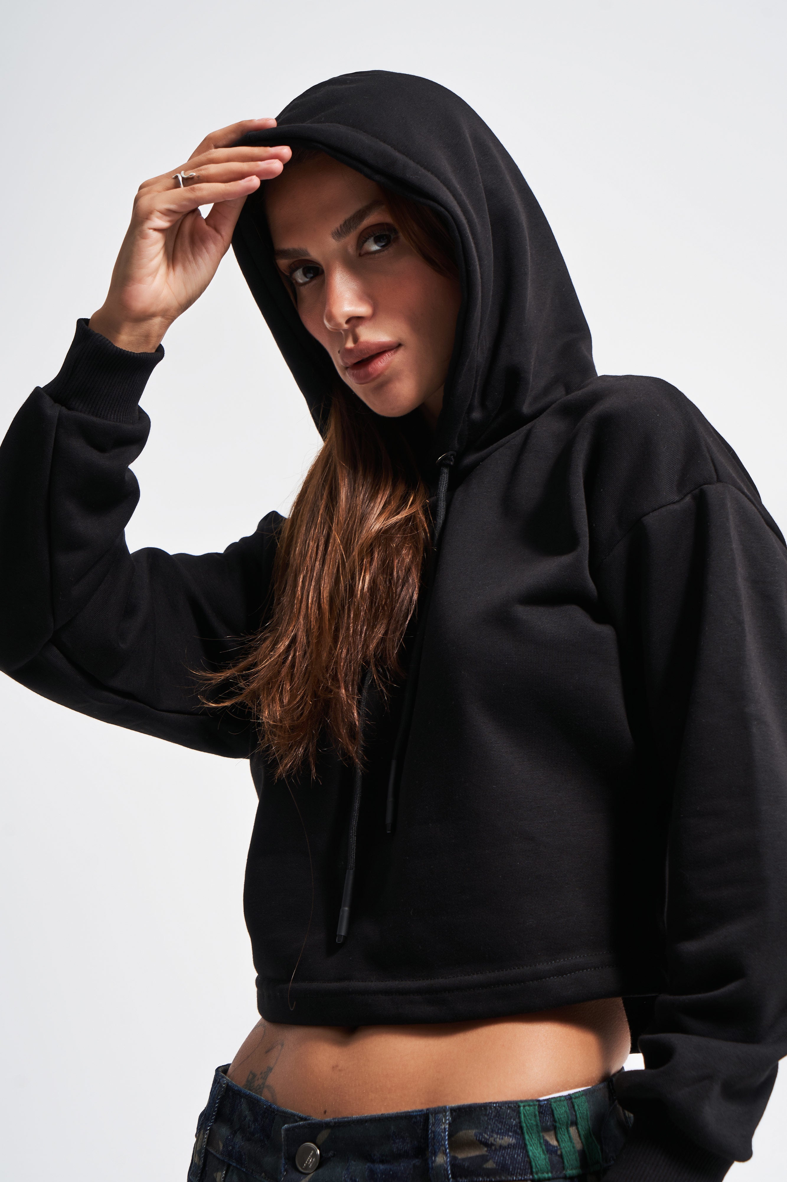 Women's Black Color Hooded Sweatshirt