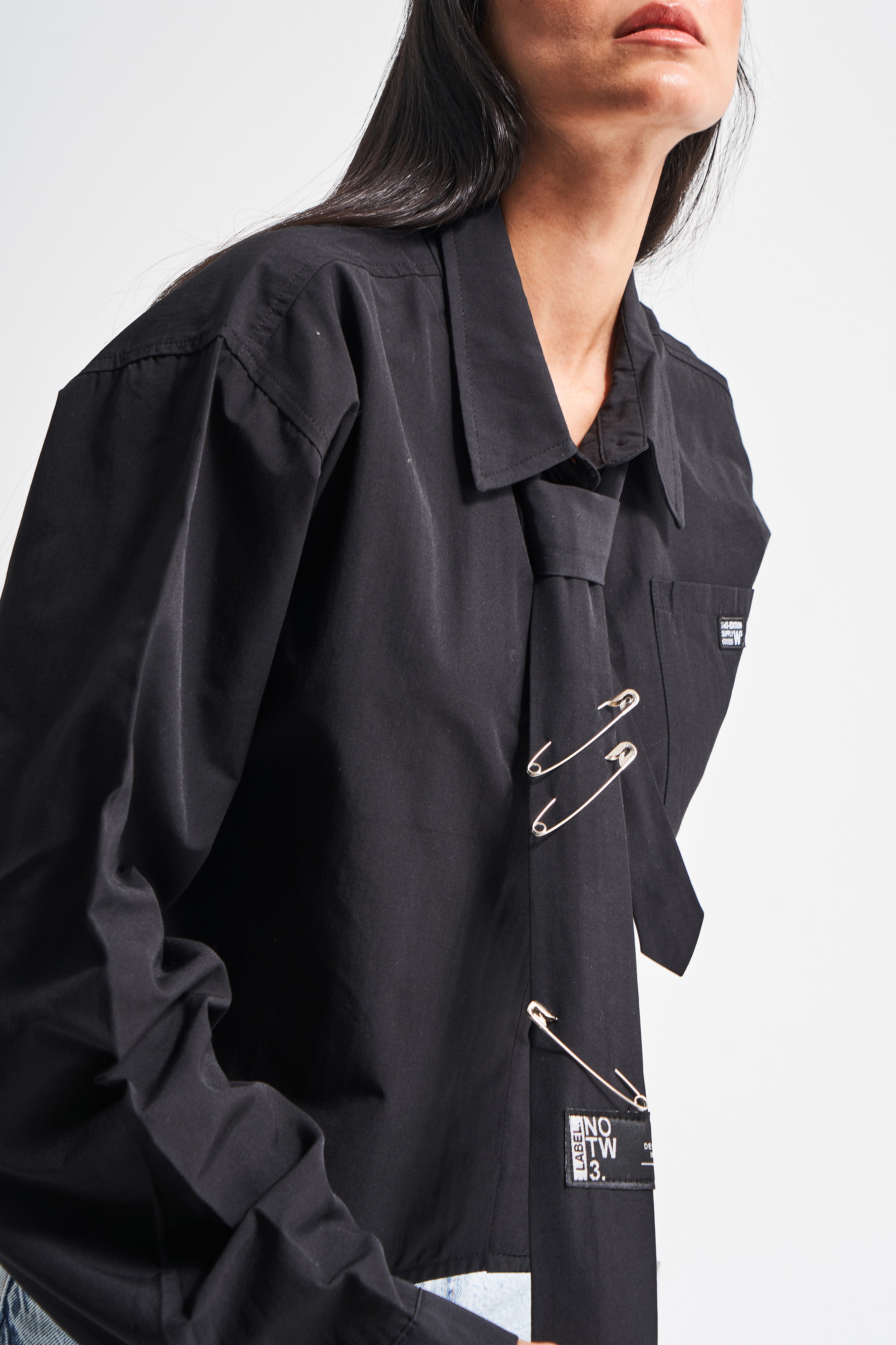 Women's Black Color Tie Design Loose Cut Shirt