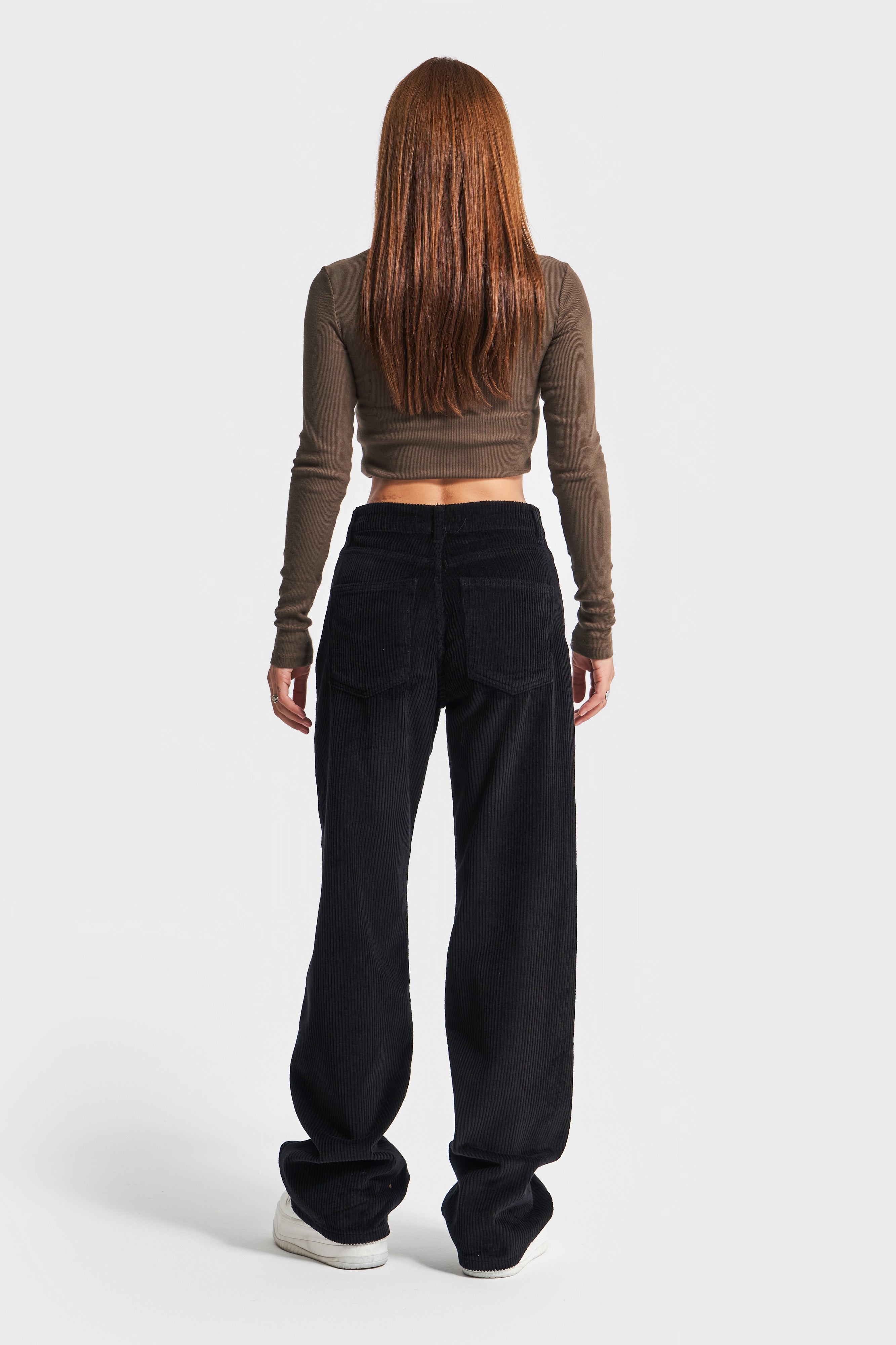 Women's Black Color Loose Fit Thick Corduroy Trousers