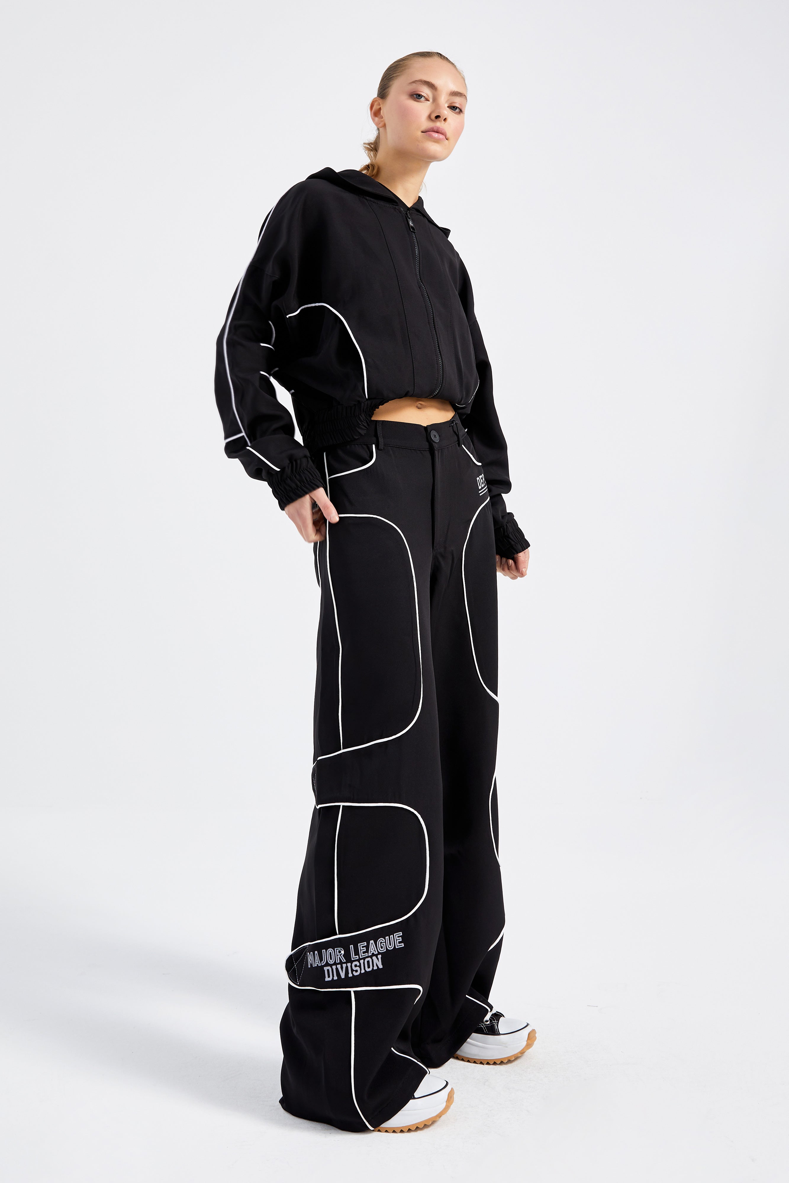 Women's Black Color Embroidered Special Design Relax Fit Trousers