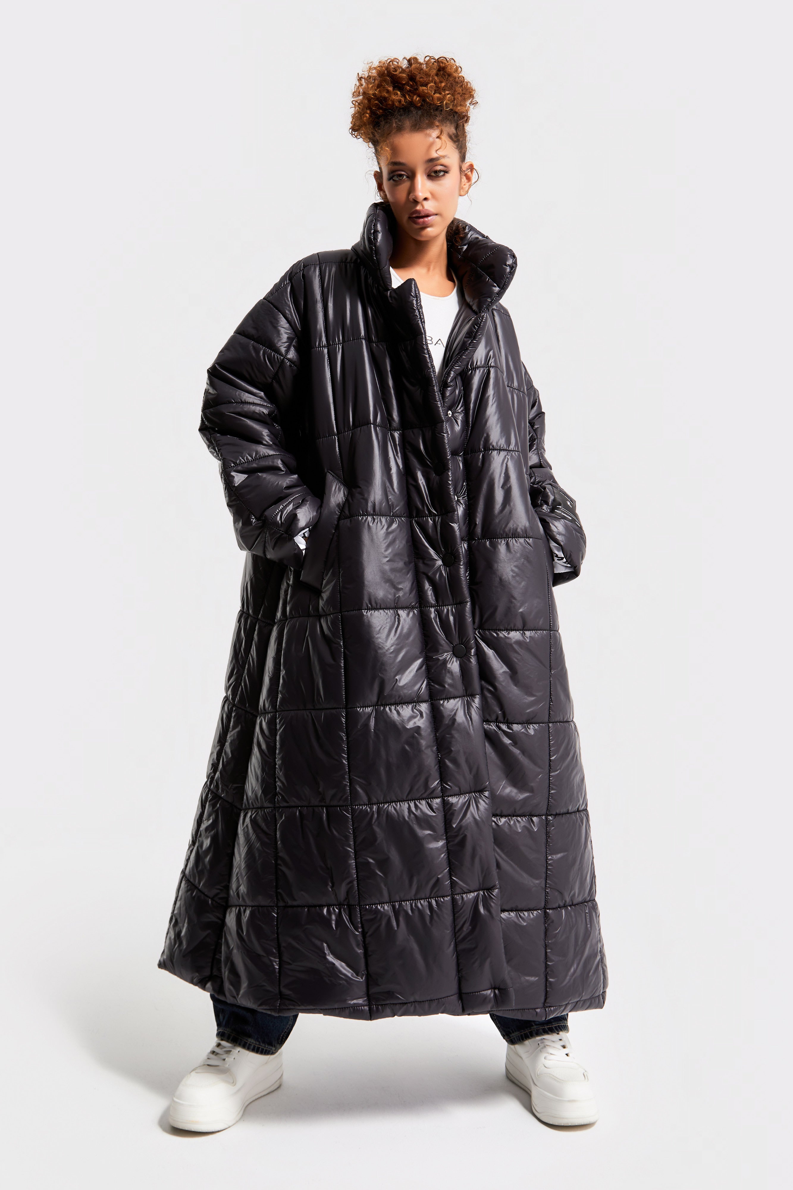 Women's Black Color Oversize Loose Cut Design Coat