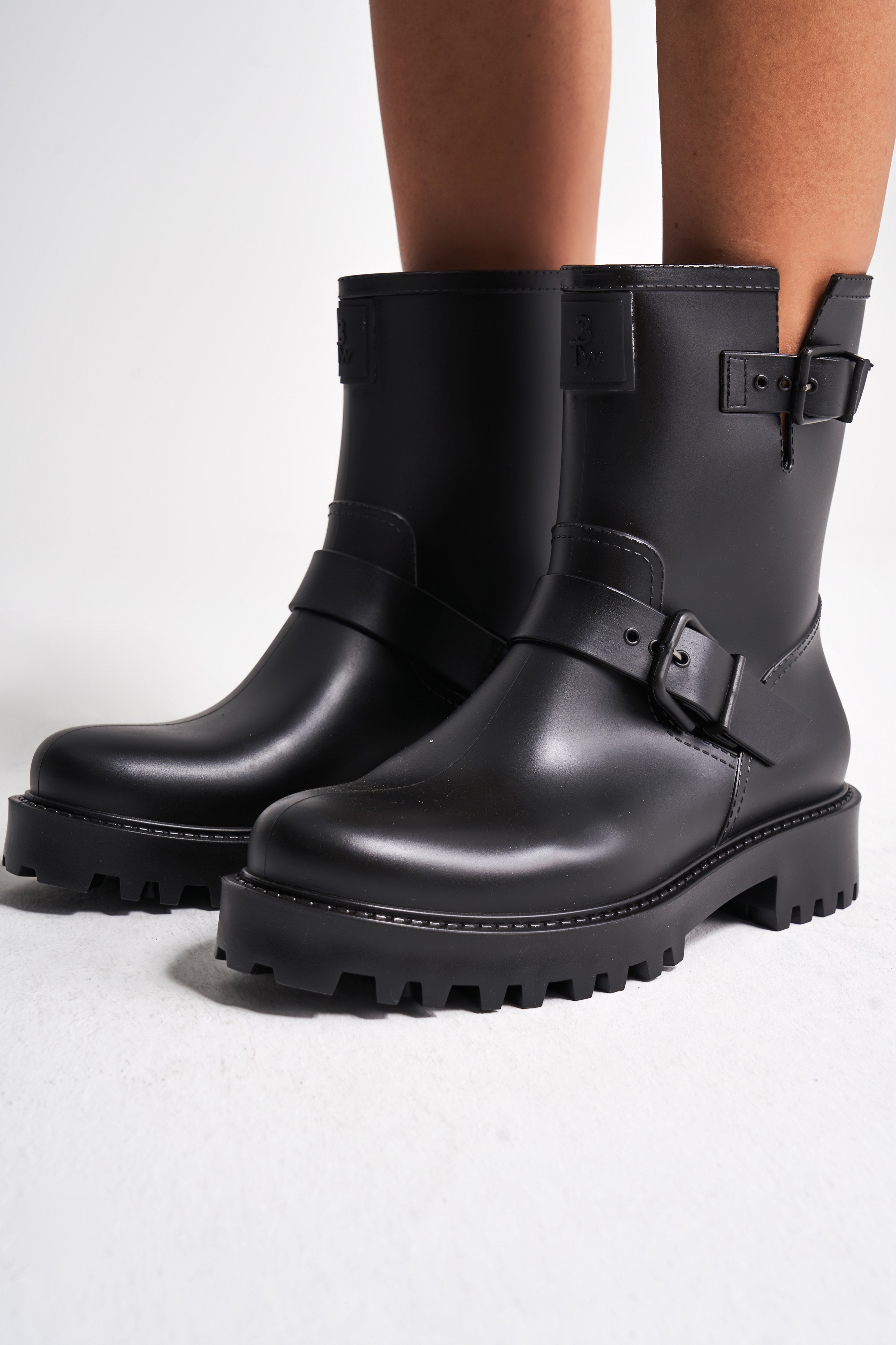 Women's Black Color Buckled Special Design Boots