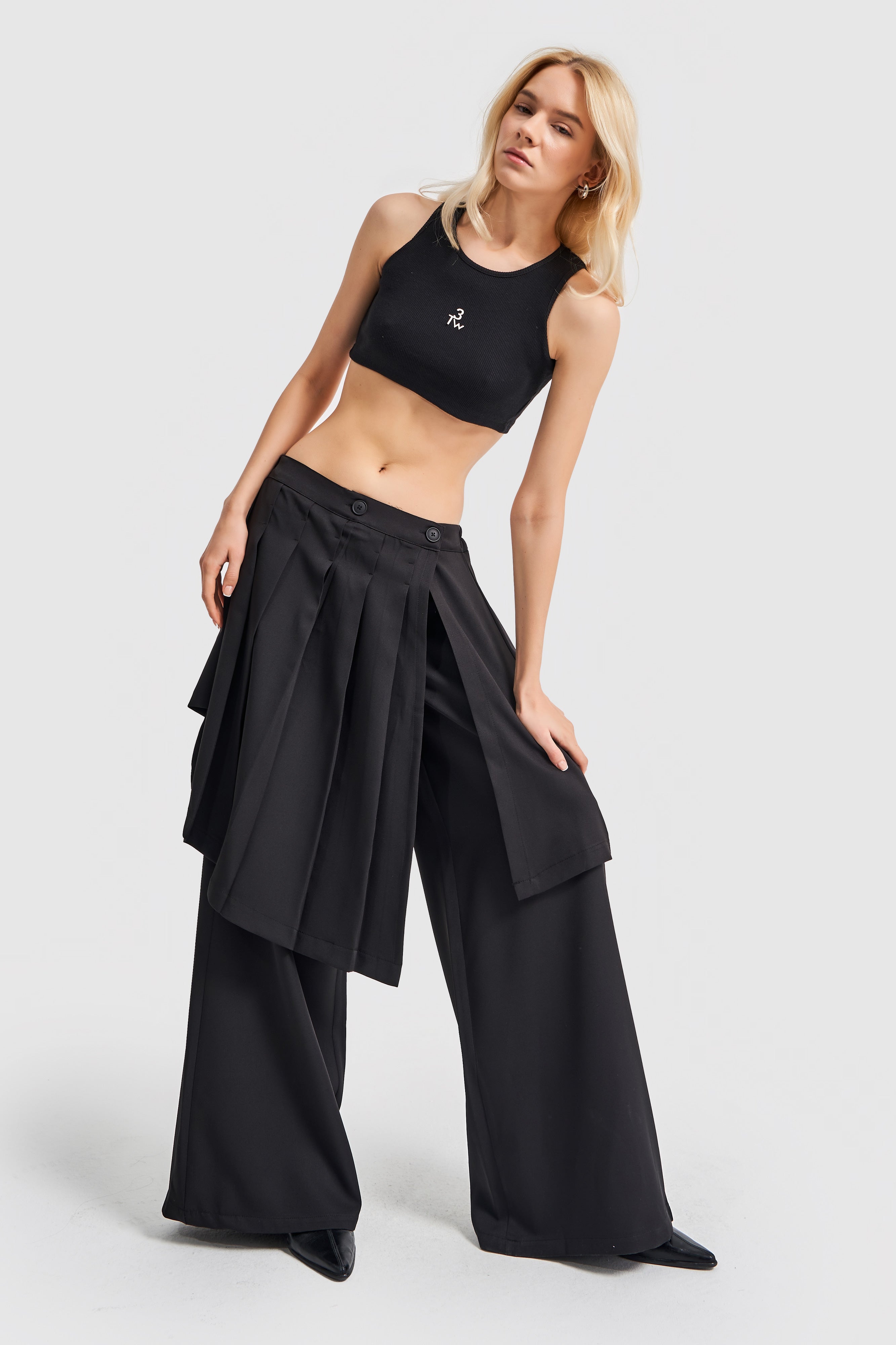 Women's Black Color Loose Cut Design Skirt Trousers