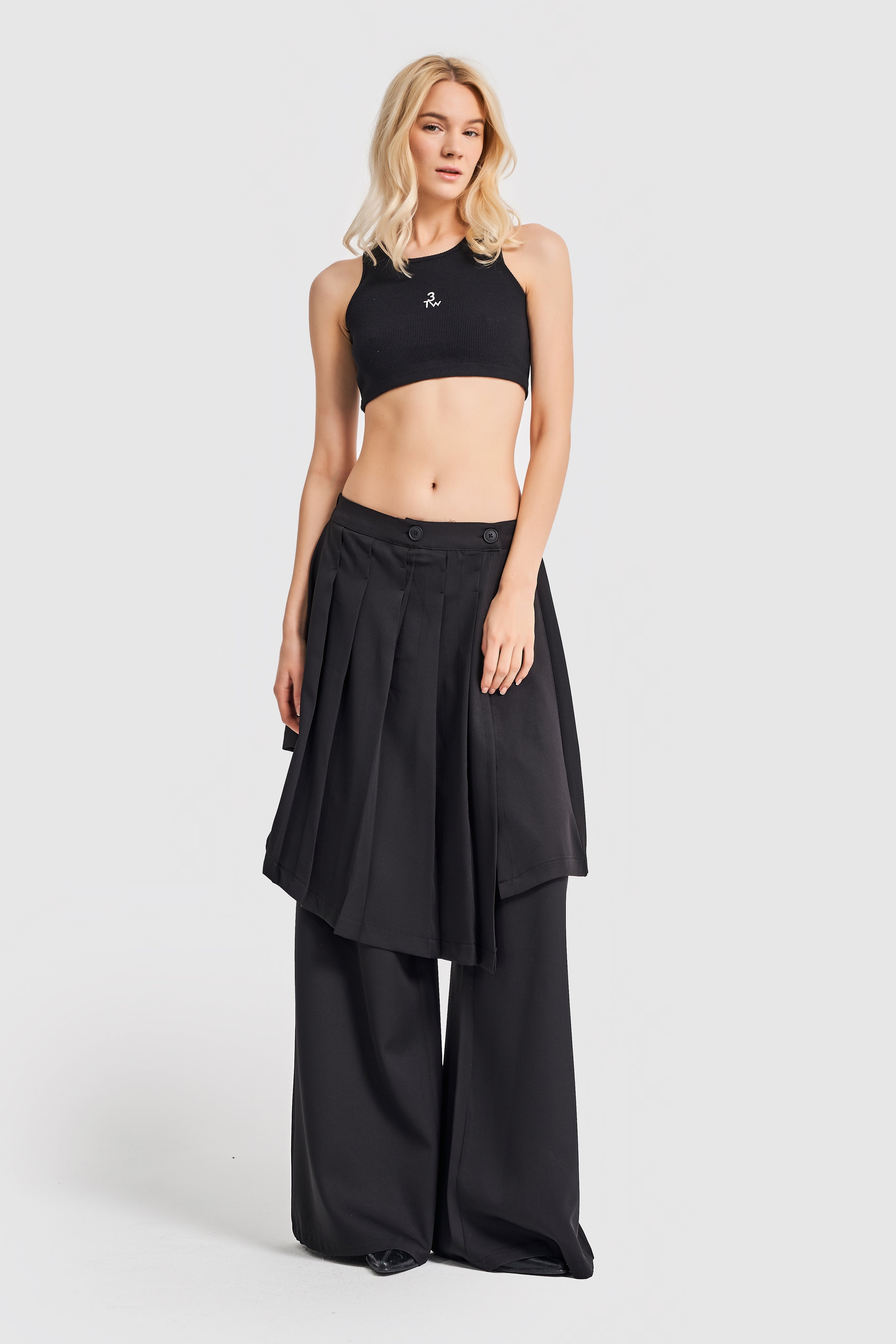 Women's Black Color Loose Cut Design Skirt Trousers