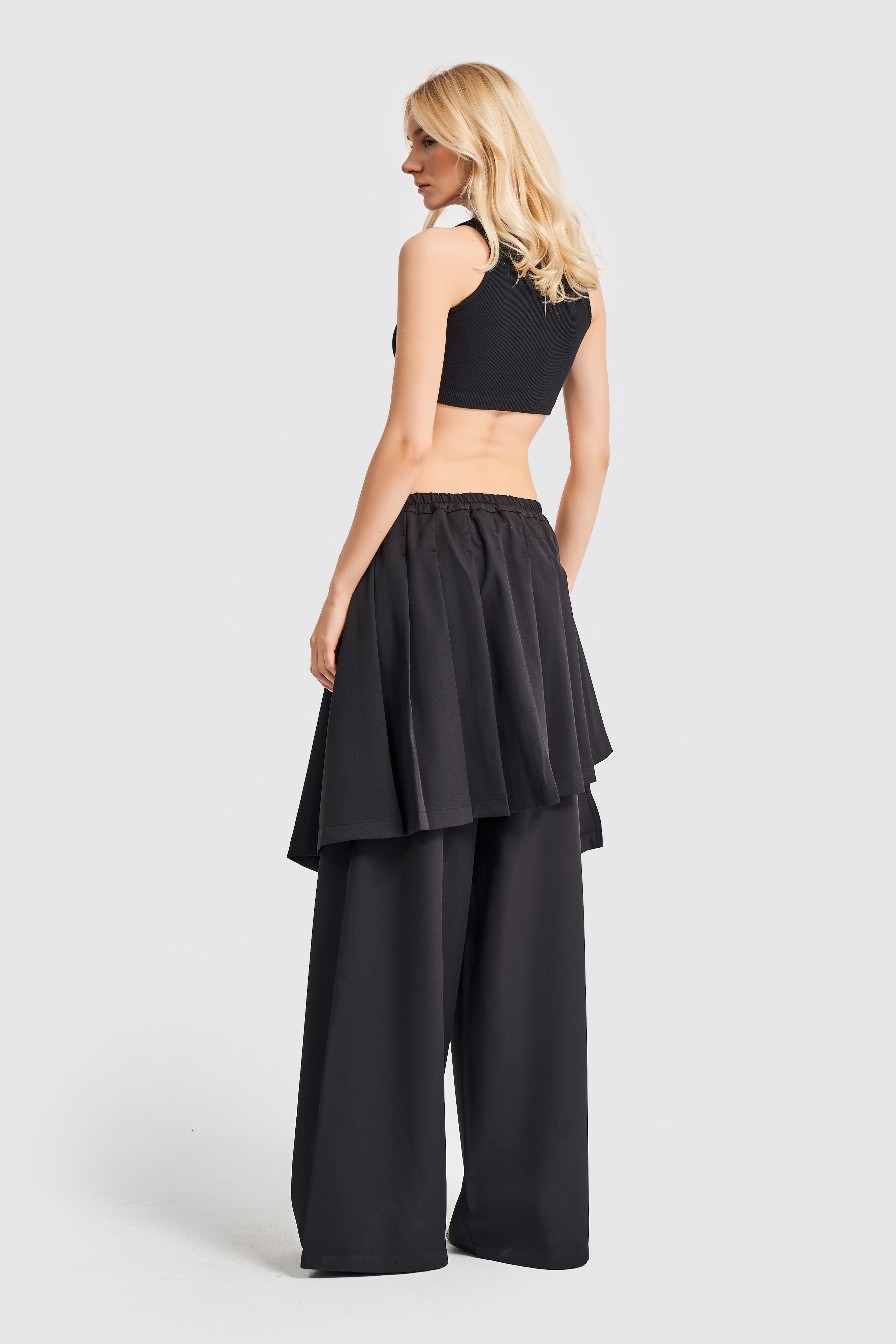 Women's Black Color Loose Cut Design Skirt Trousers