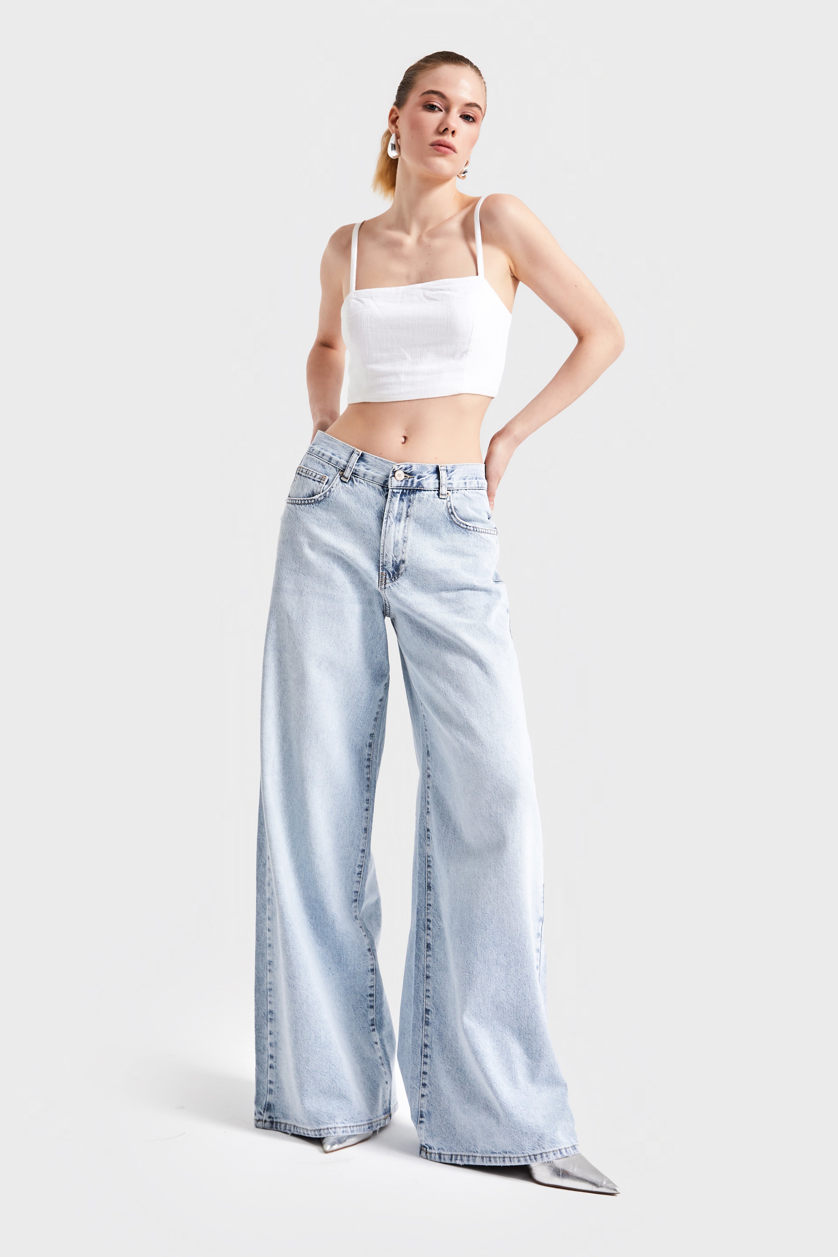 Women's Snow Jeans Color 17S5-3 Palazzo Fit Denim Pants