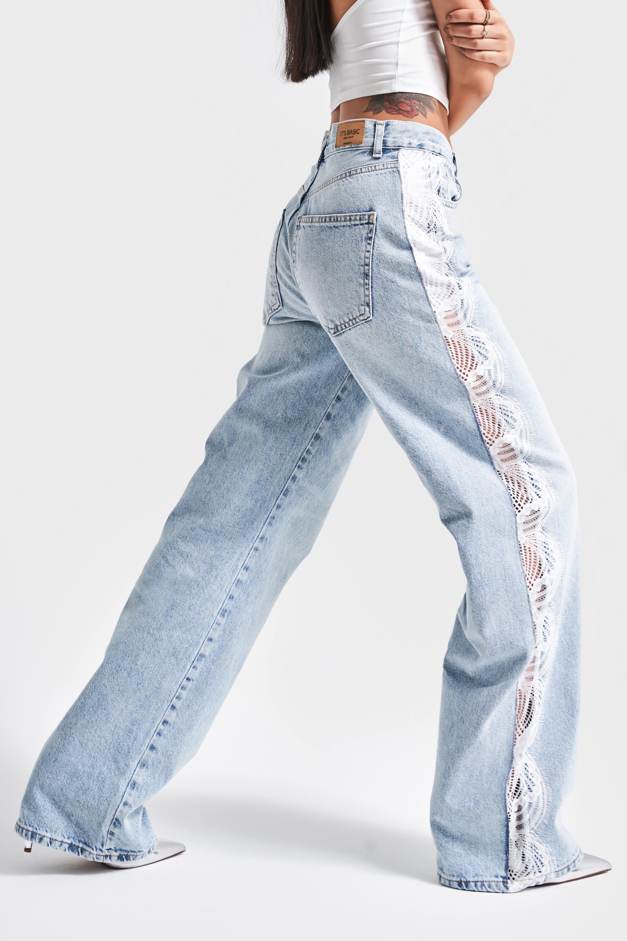 Women's Snow Jeans Color 4S5-3 Loose Fit Side Lace 100% Cotton Design Denim Jean