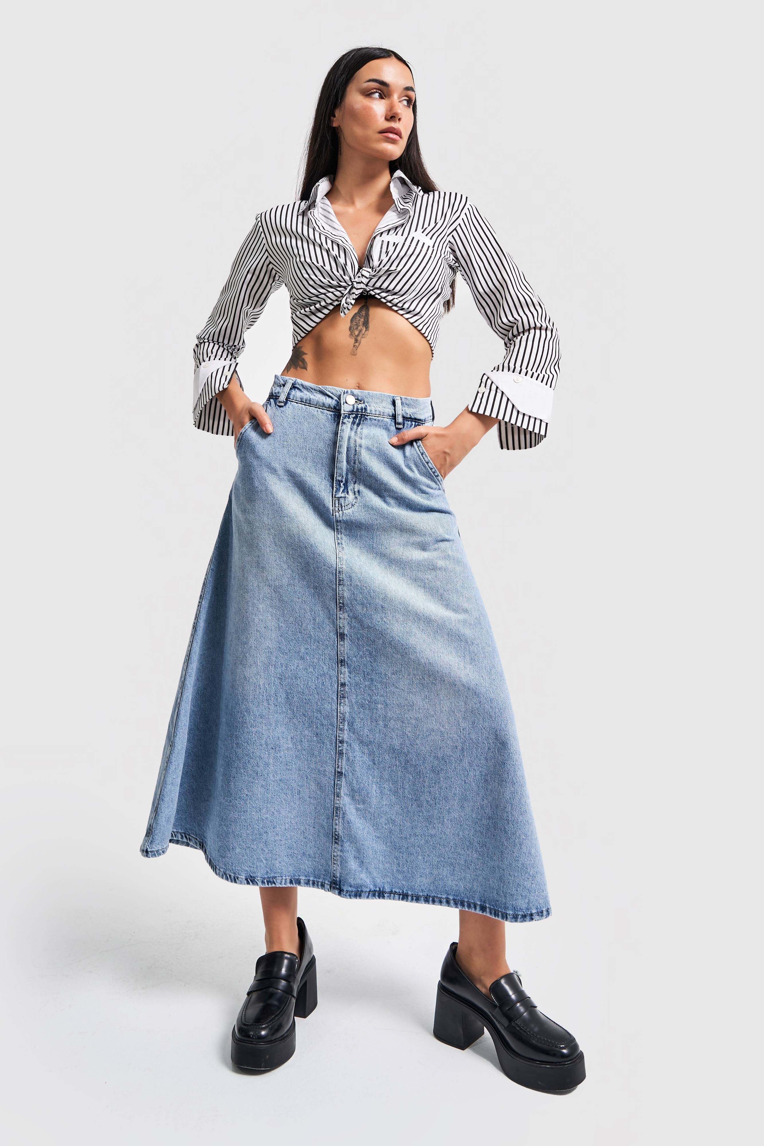 Women's Snow Jeans Color A Type Cut Denim Skirt