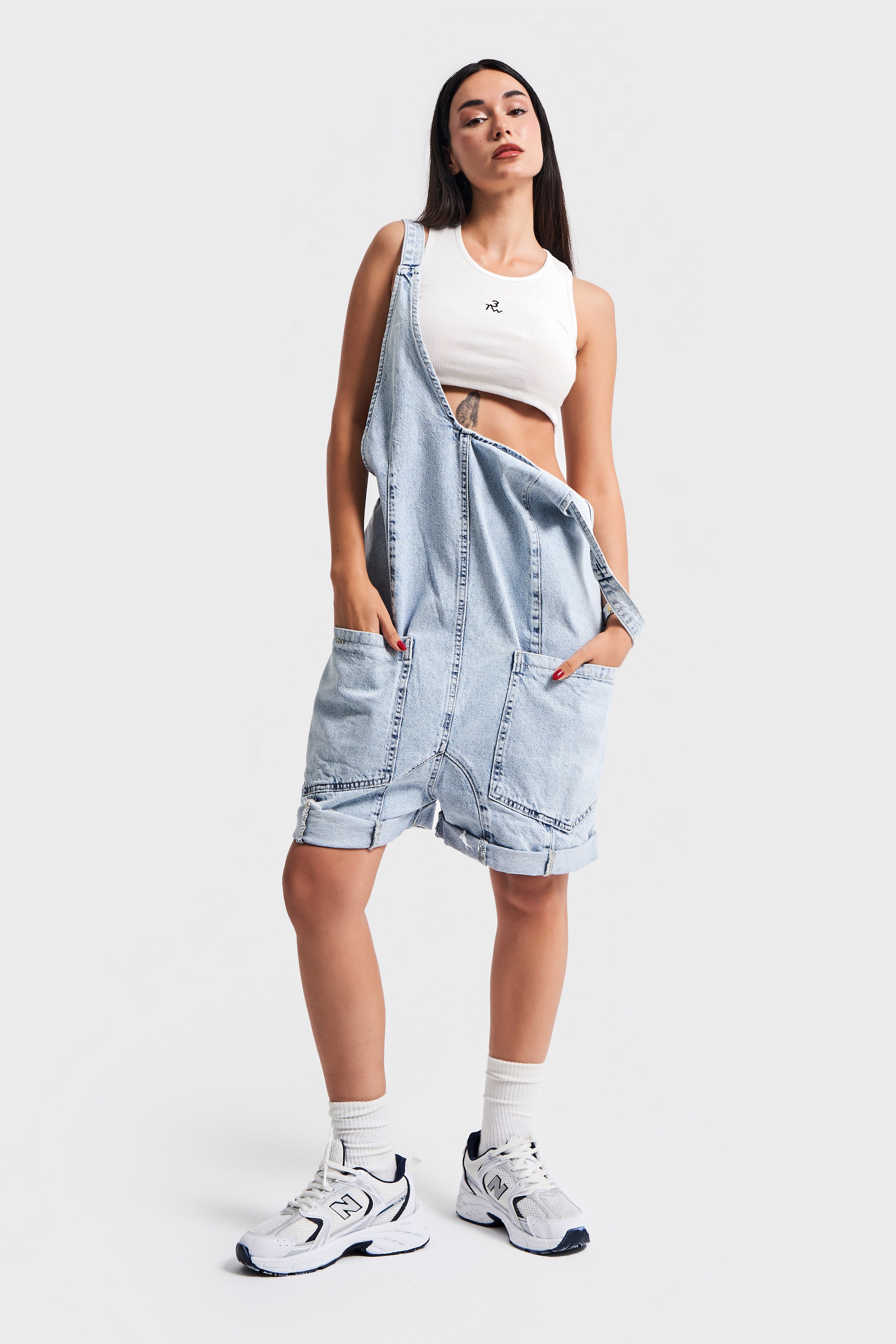 Women's Snow Jeans Color Loose Cut Strappy Denim Overalls Slopet