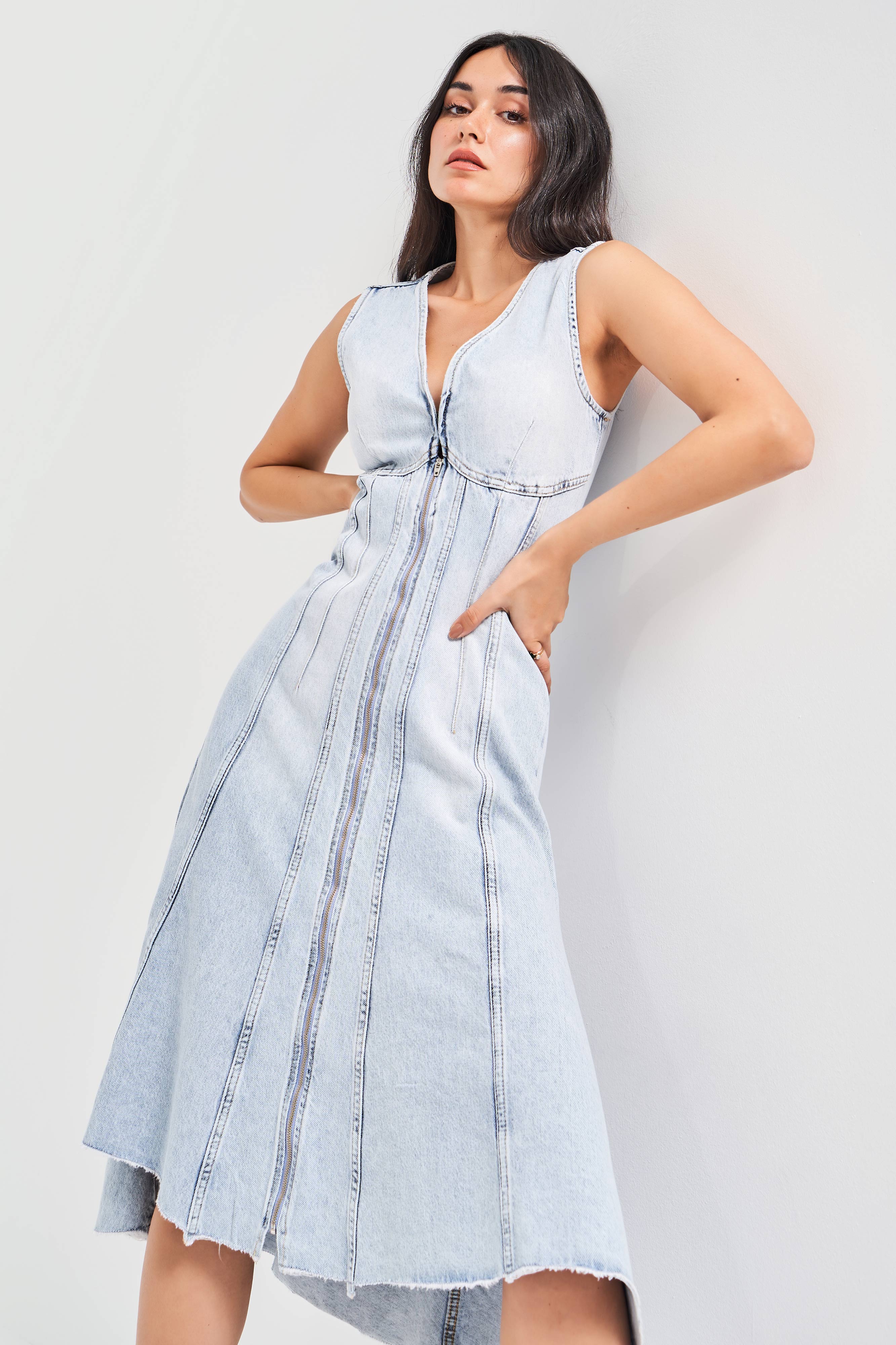 Women's Snow Jeans Color Zippered Bell Shape Denim Dress