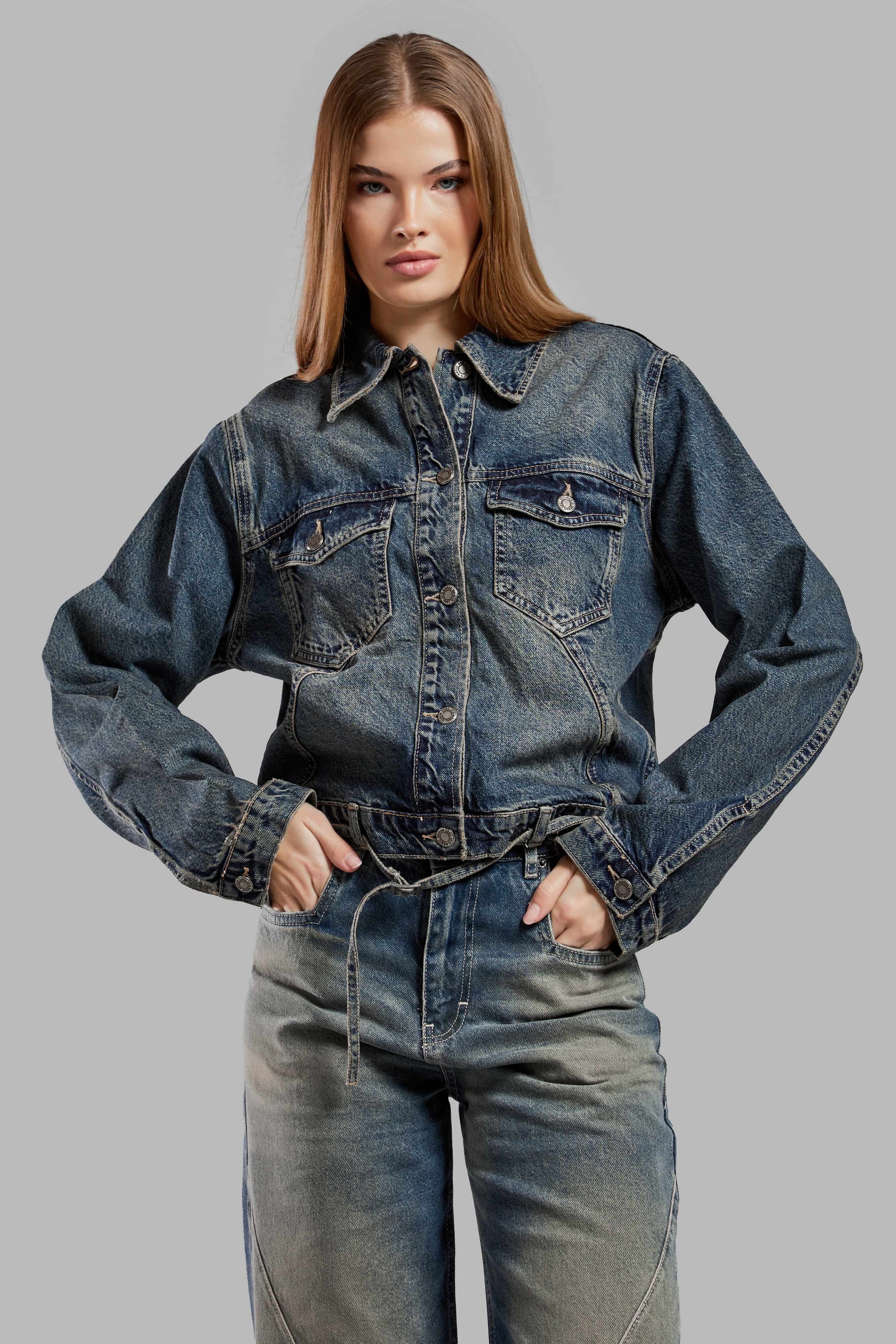 Women's T.Jeans Color 2w48 Loose Cut Crop Denim Jacket