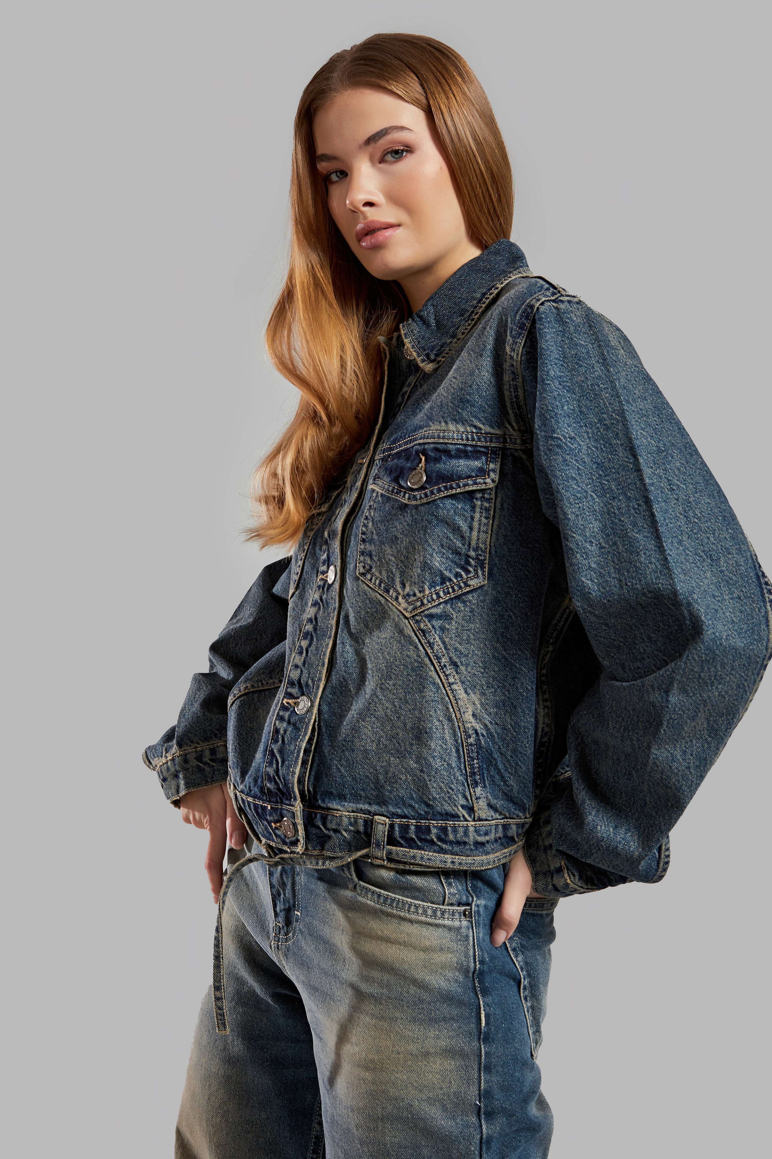 Women's T.Jeans Color 2w48 Loose Cut Crop Denim Jacket