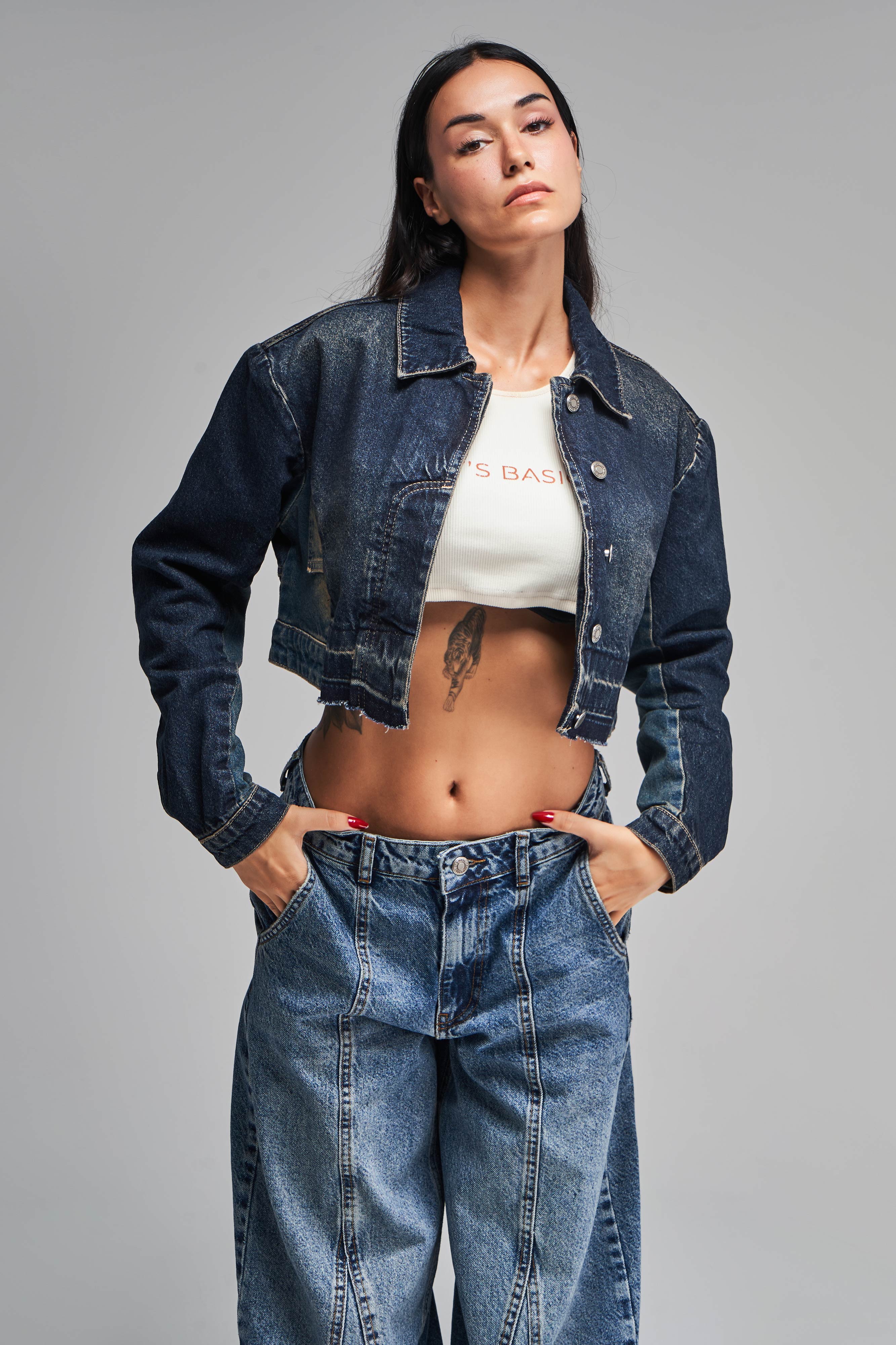 Kadın T.Kot Rengi 2w48 Crop Denim Ceket