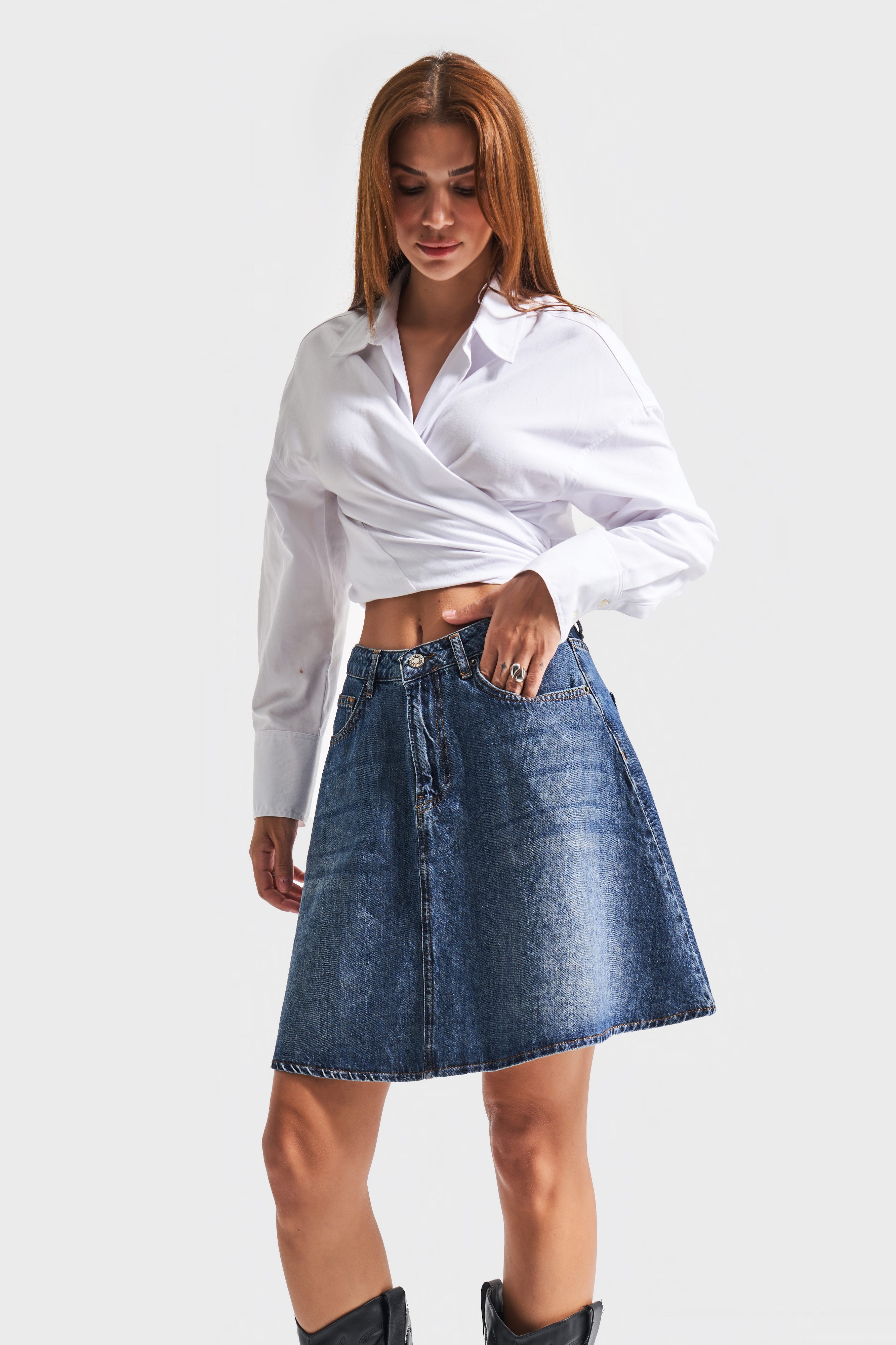 Women's T.Jeans Color 2w48 Flounce Mid Length Denim Skirt