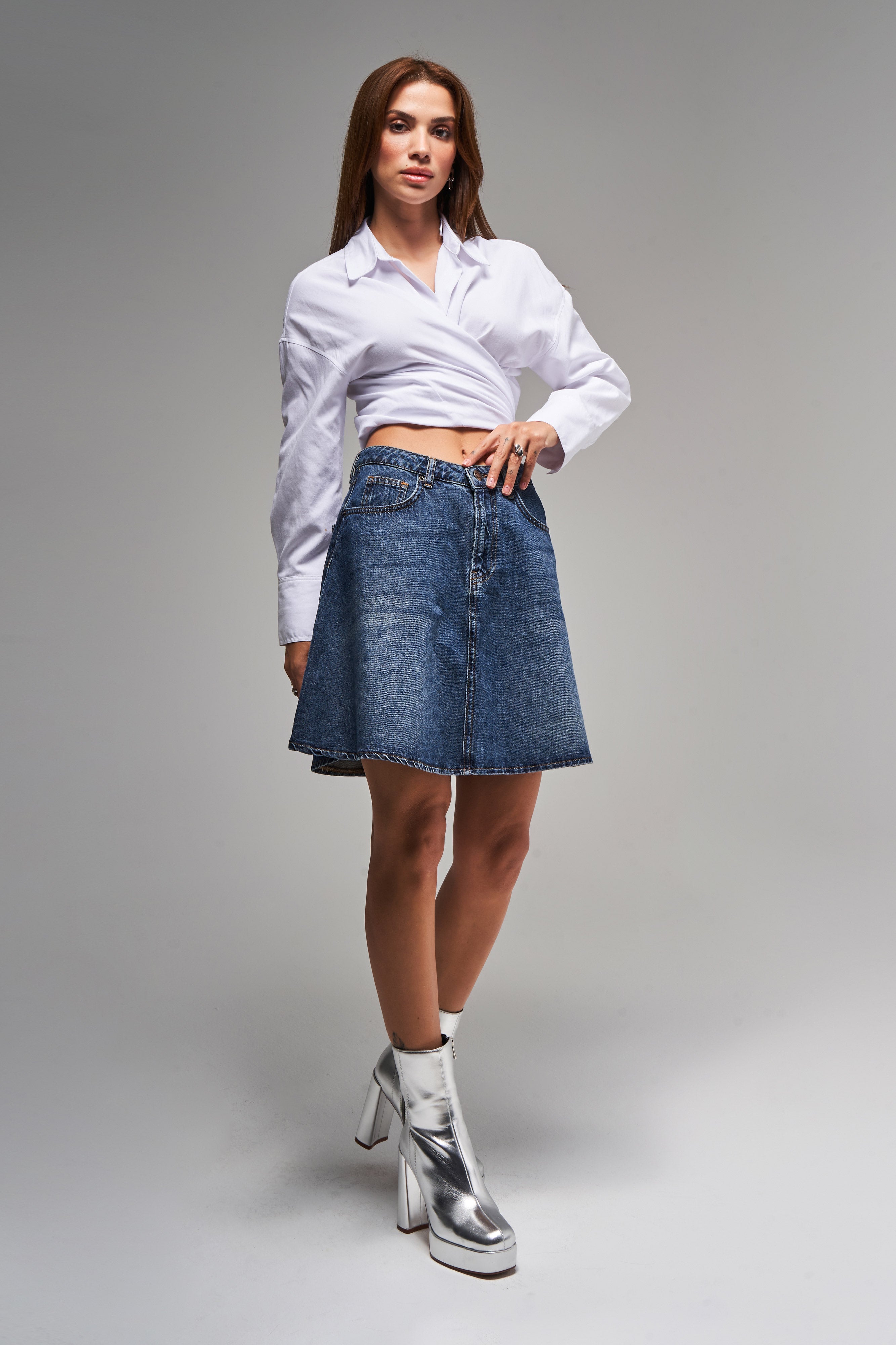 Women's T.Jeans Color 2w48 Flounce Mid Length Denim Skirt