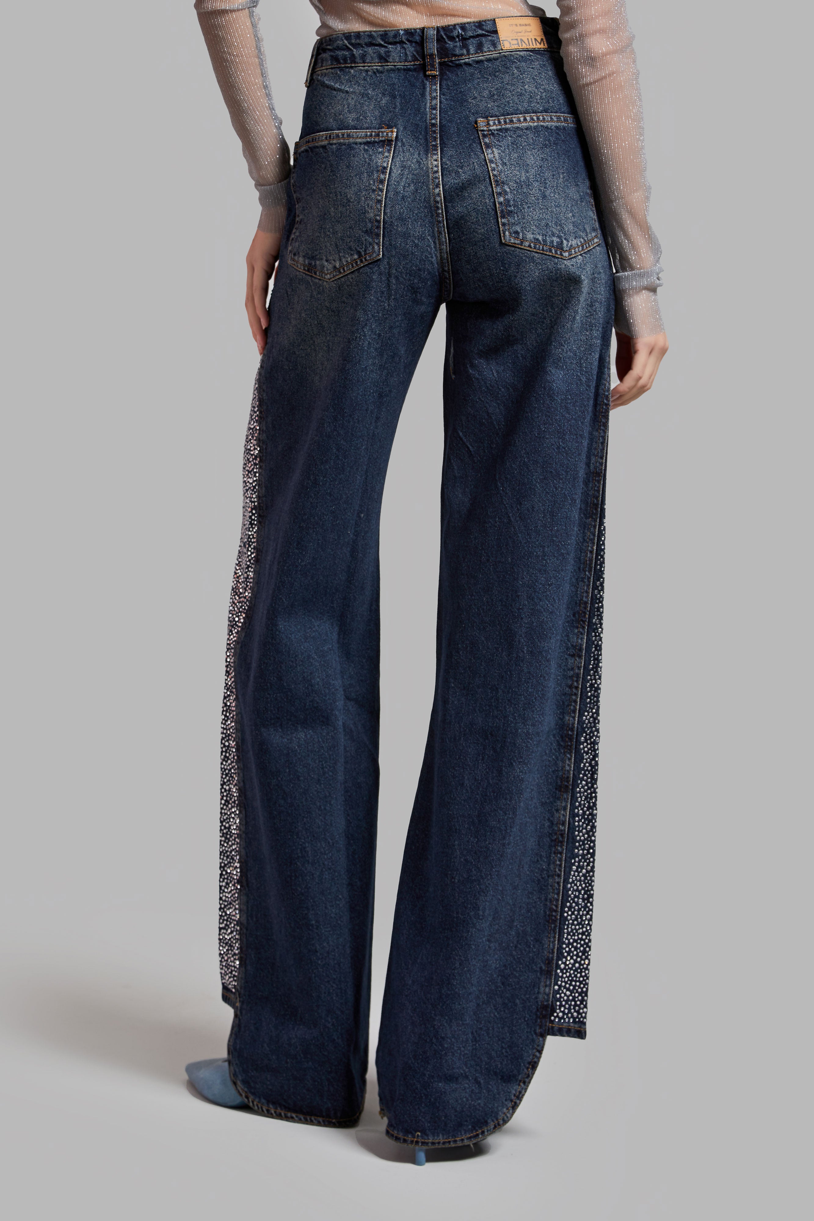 Women's T.Jeans Color 2w49 Shiny Stone Detailed Wide Leg Fit Design Denim