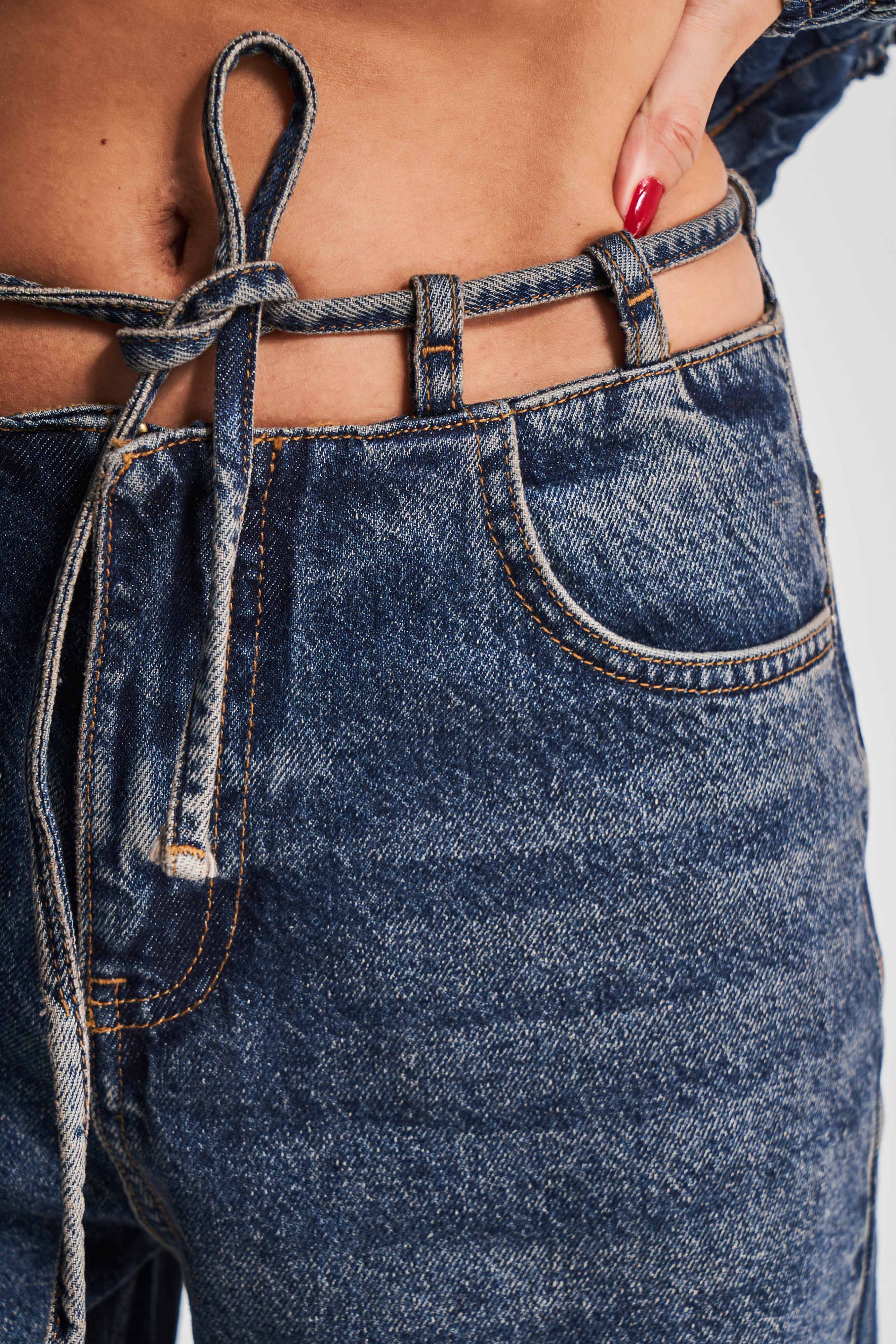 Kadın T.Kot Rengi Kemer Detaylı Loose Fit Tasarım Denim