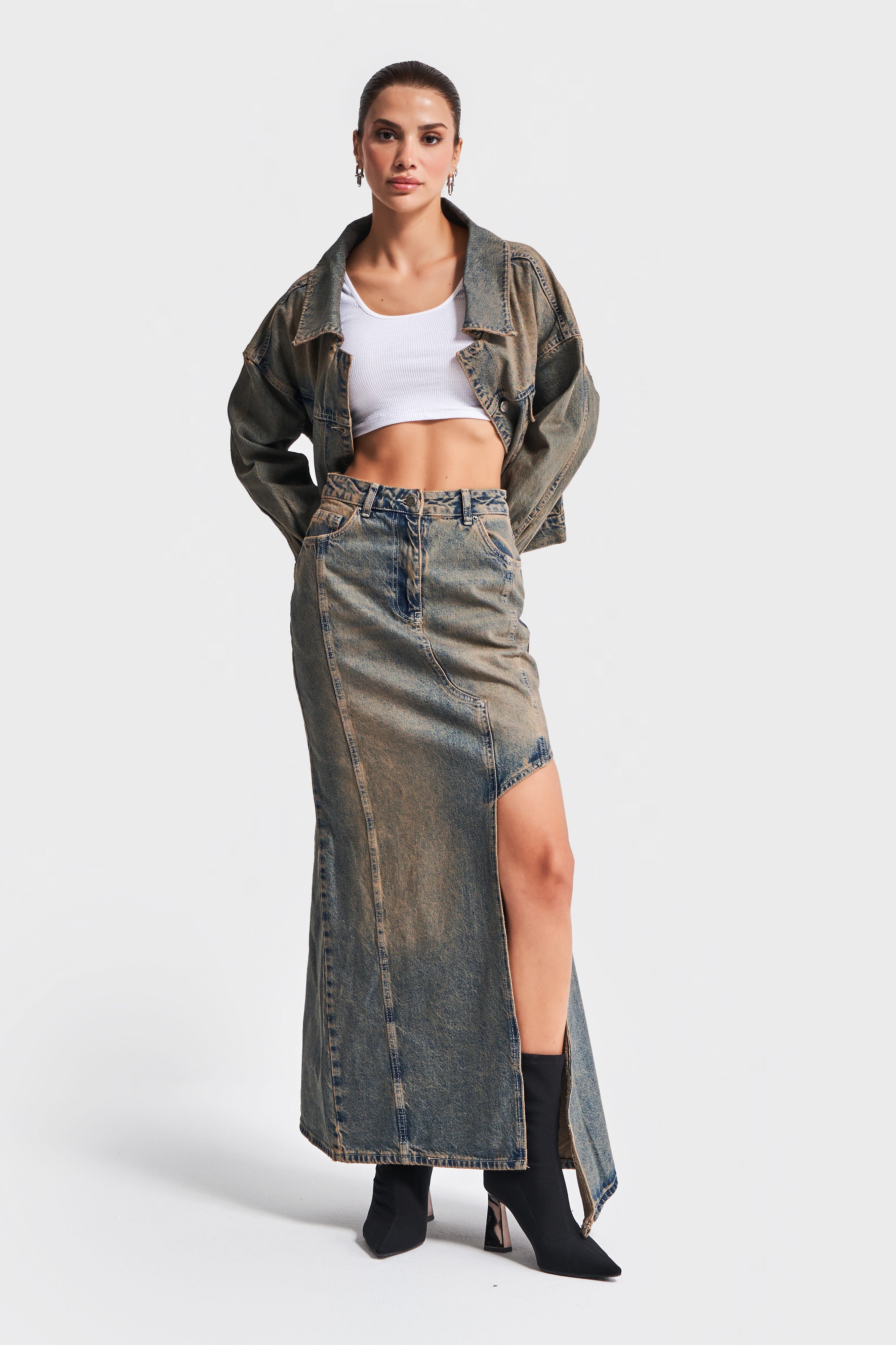 Women's T.Jeans Color Maxi Length Special Design Denim Skirt