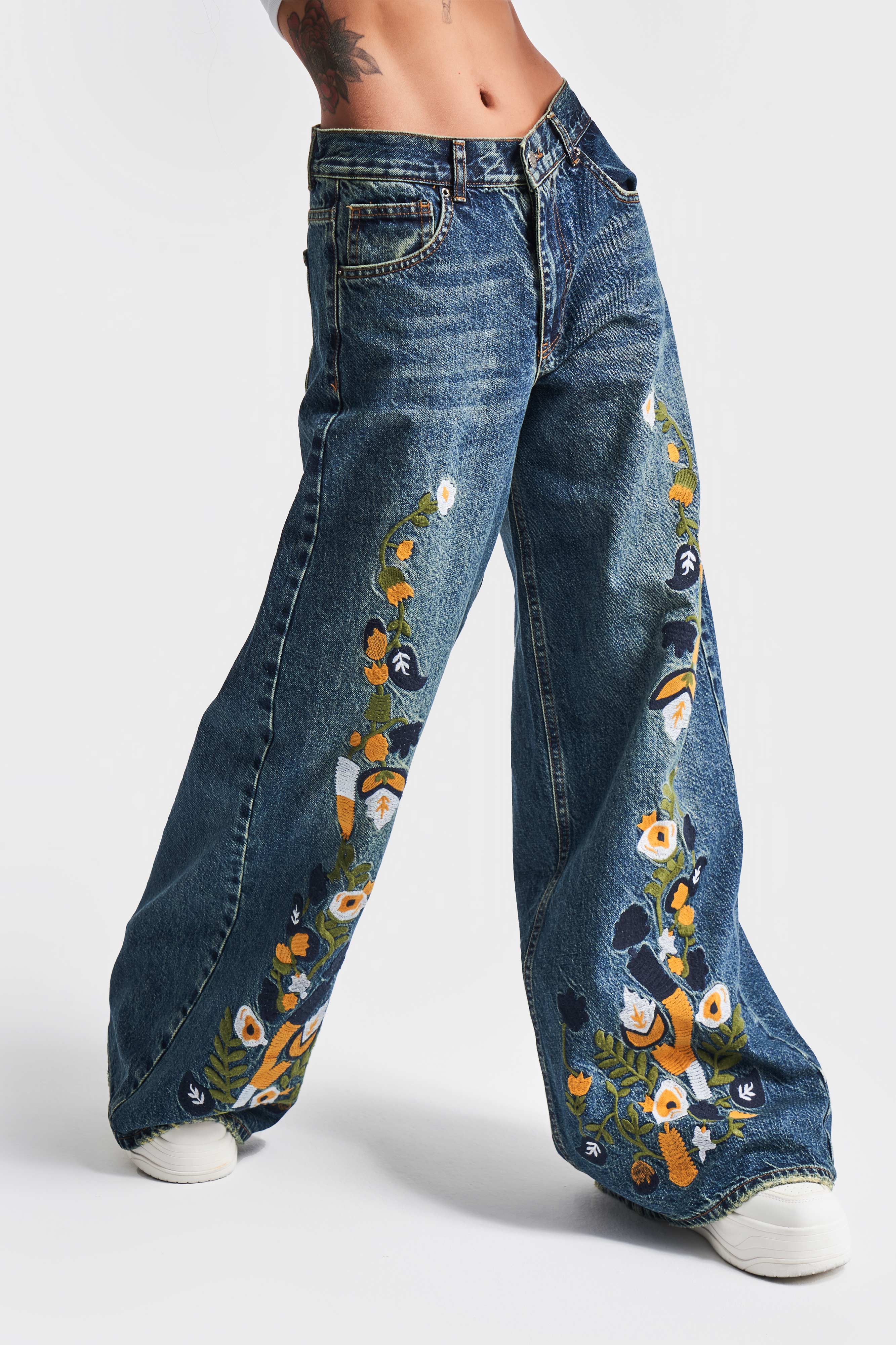 Women's T.Jeans Color Embroidered Design Palazzo Fit Denim