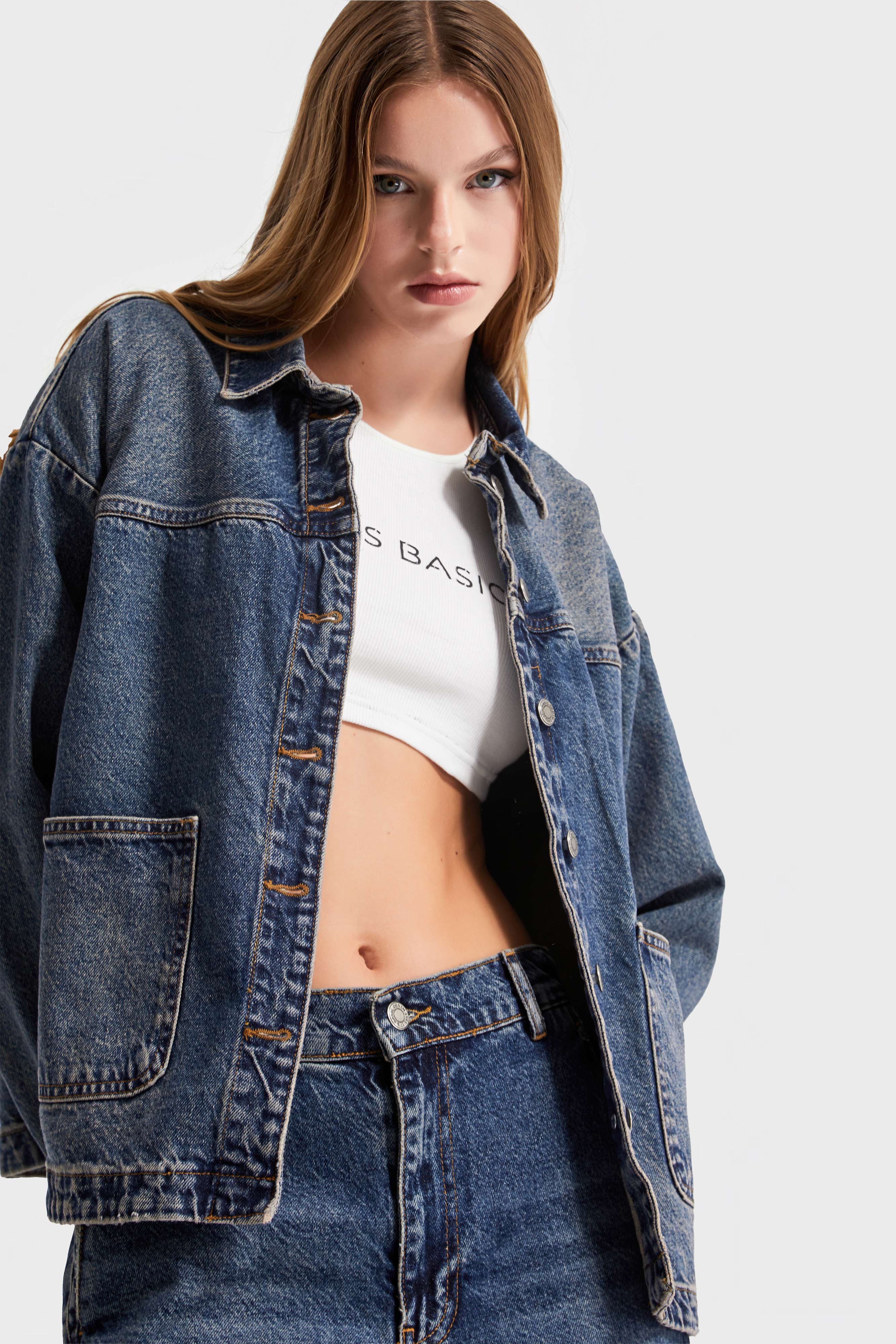 Women's T.Jeans Color Oversize Denim Jacket with Pockets