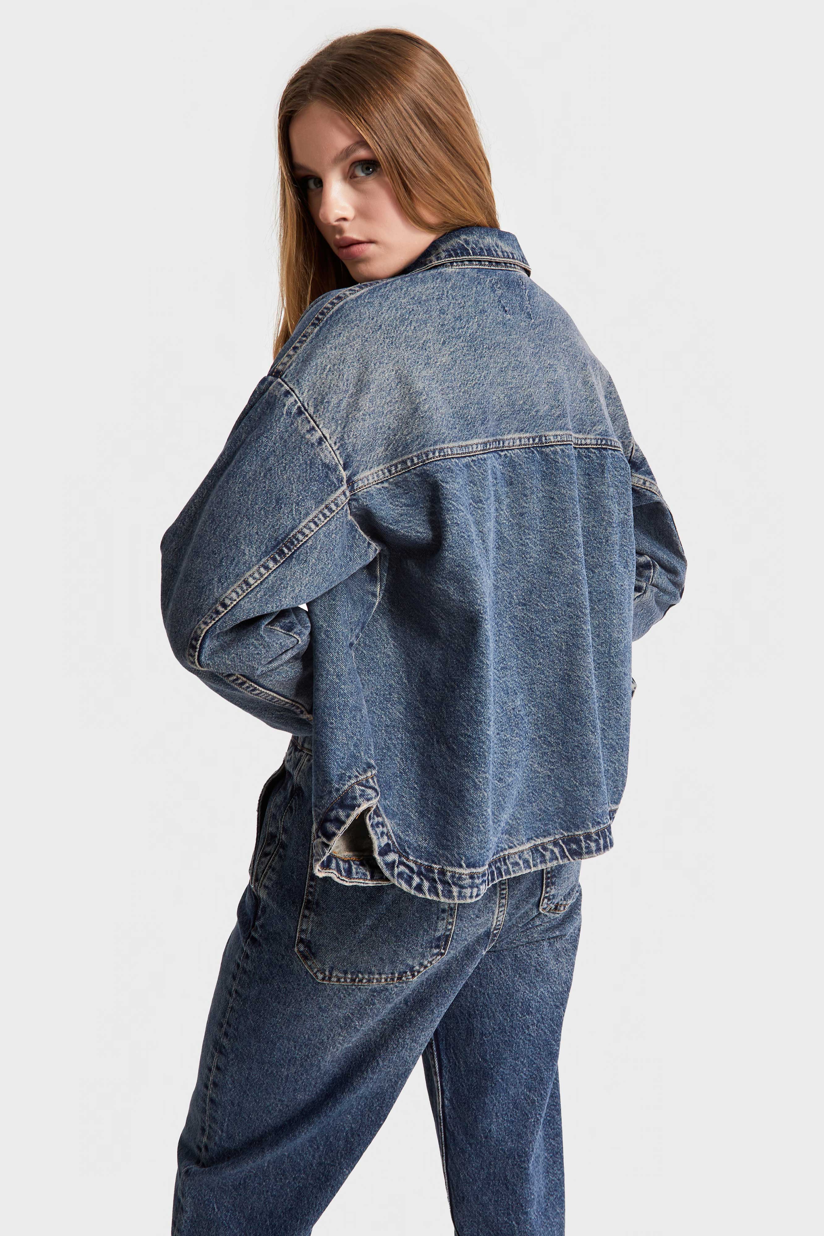 Kadın T.Kot Rengi Oversize Cepli Denim Ceket