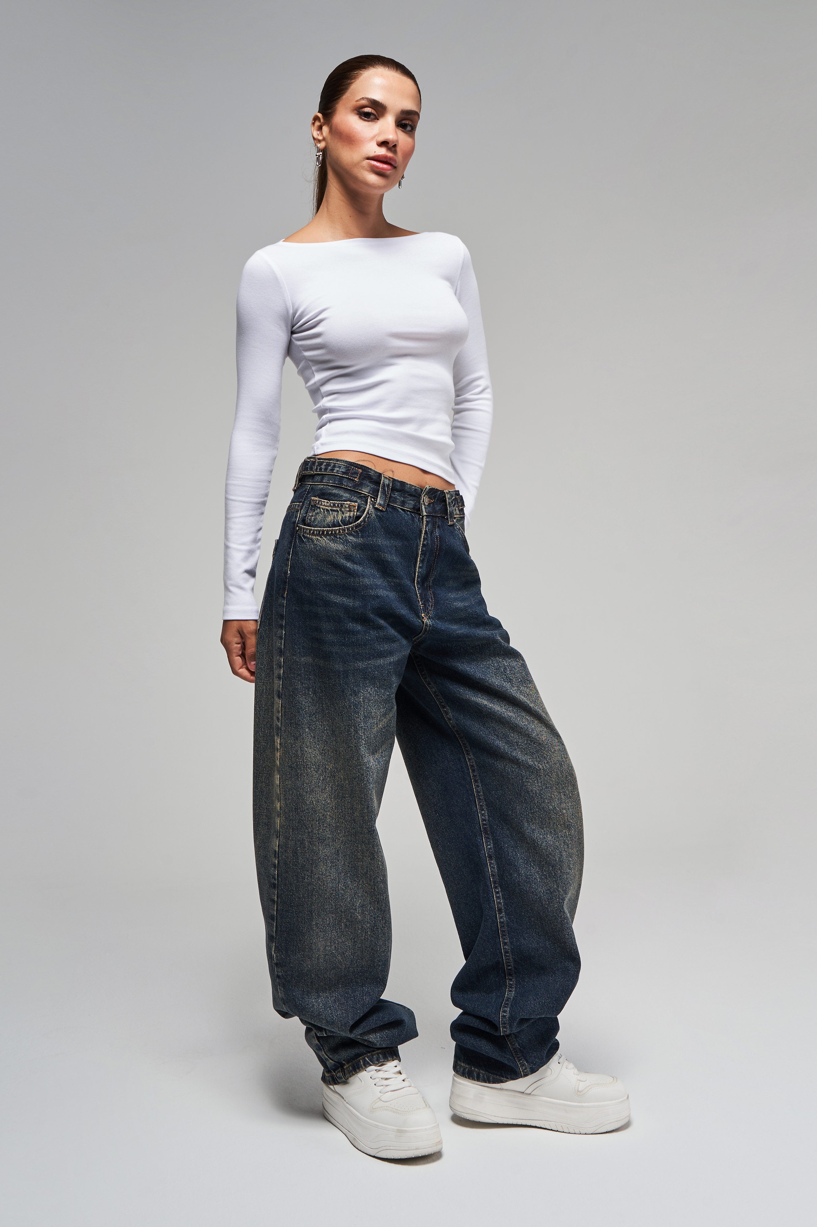 Women's T.Jeans Color Super Baggy Fit Belt Detailed Denim