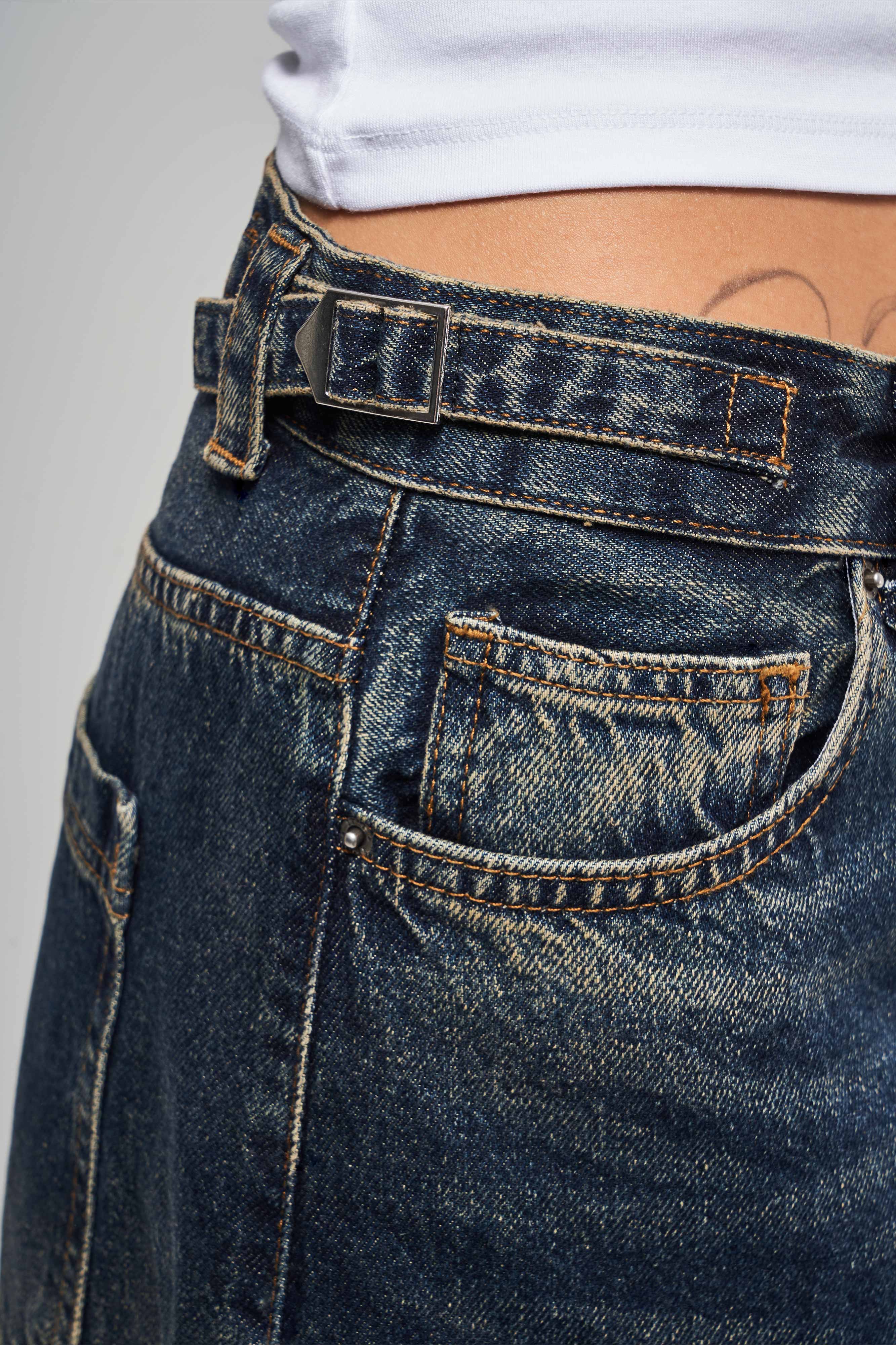 Kadın T.Kot Rengi Süper Baggy Fit Kemer Detaylı Denim