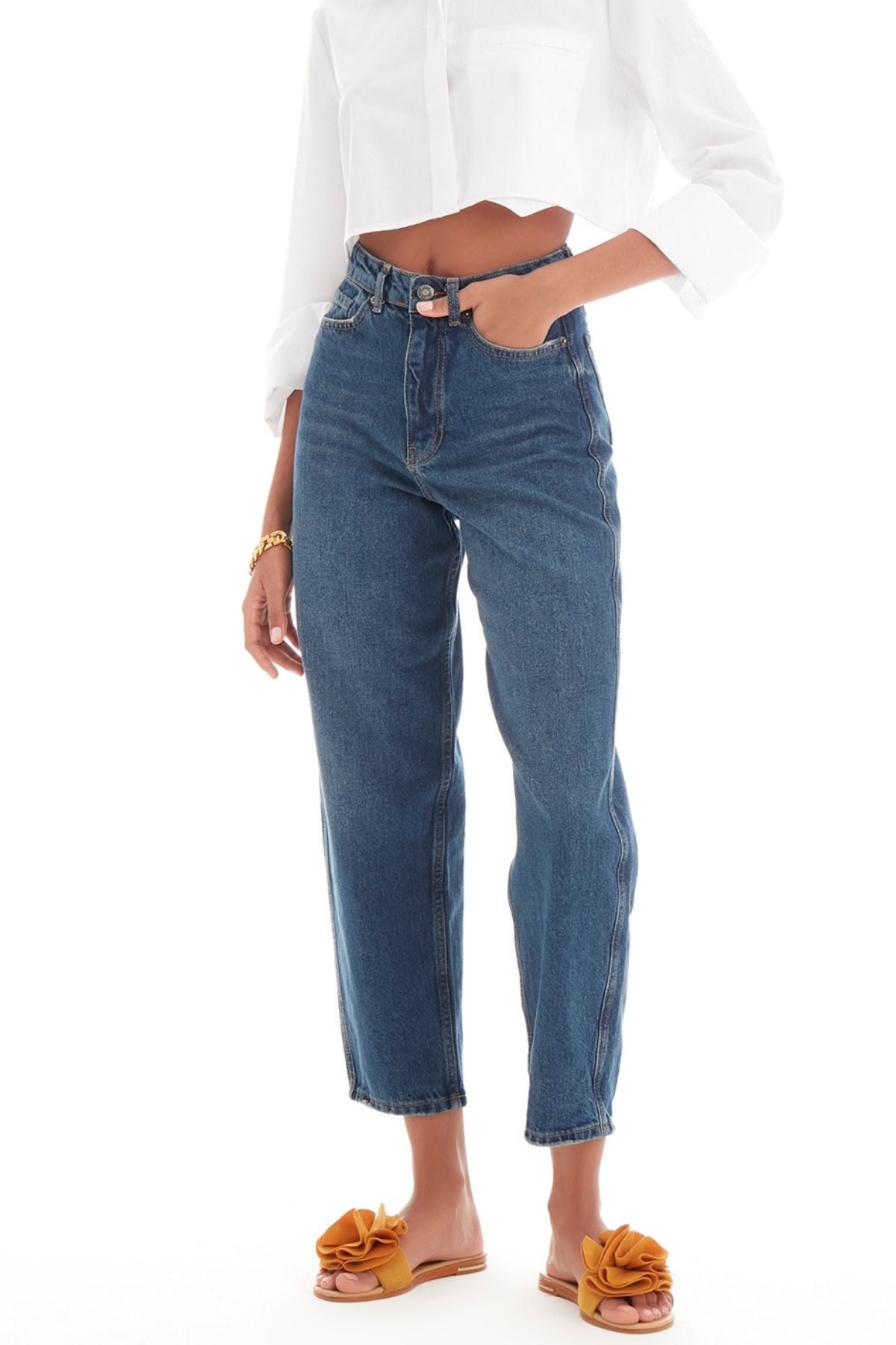 Women's Tint Denim Color Balloon Mom Fit Relaxed Fit High Waist Jeans